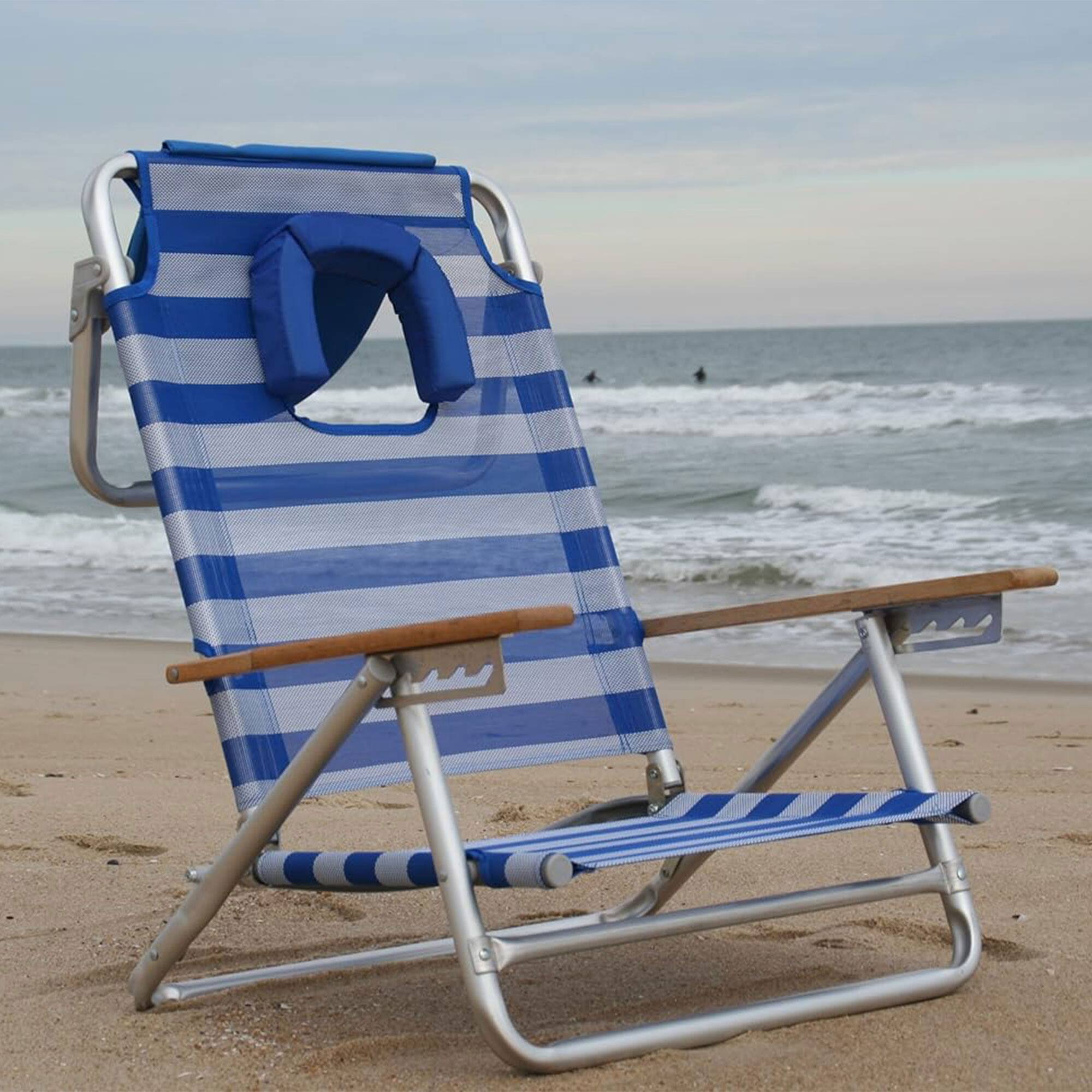 Alt View 1. Ostrich - Ostrich South Beach Chair Portable Outdoor Camping Pool Tanning Recliner, Stripe - Blue and White Striped.