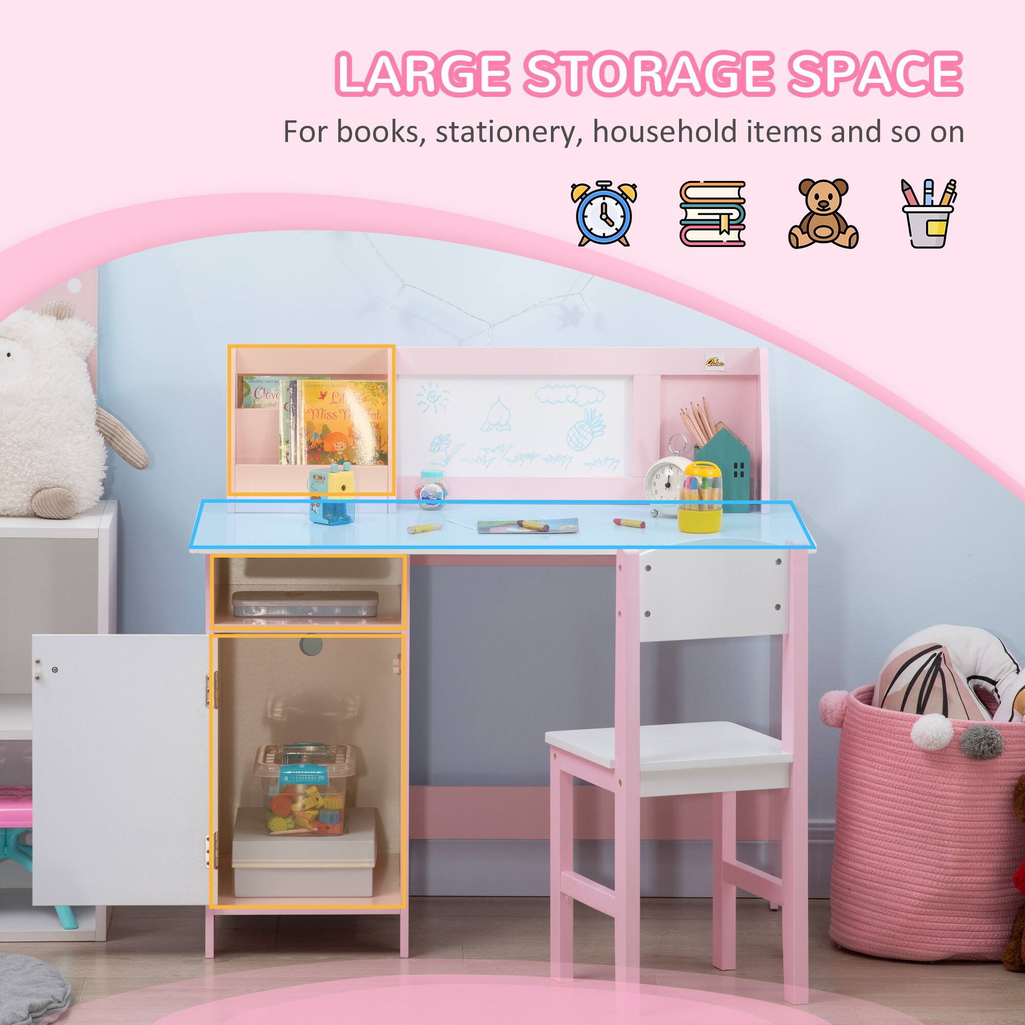 LARGE STORAGE SPACE  
For books, stationery, household items and so on