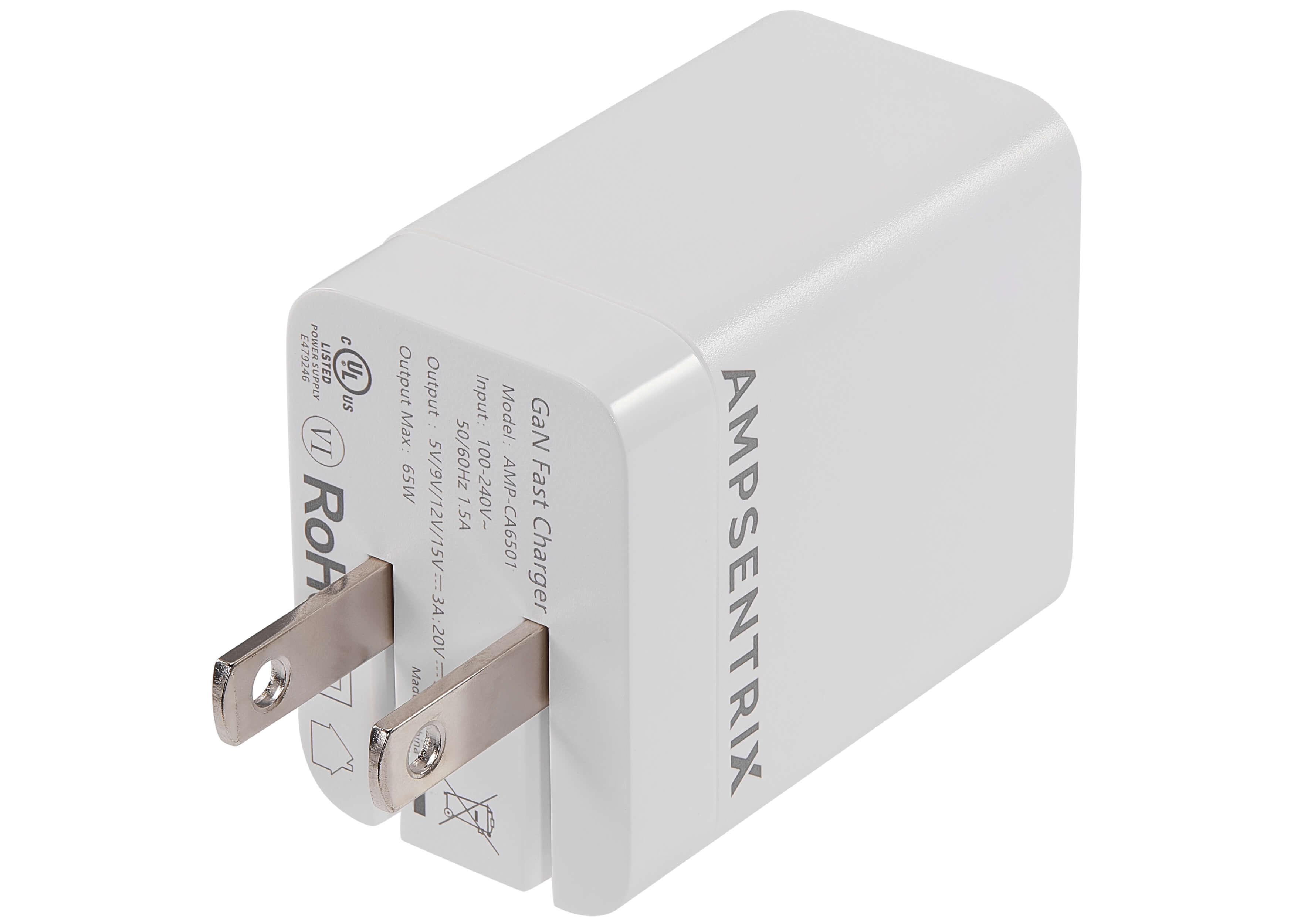 E479246 POWERSUPPLY US VI Roh Output: Max: 65W //6/ Mad a Input: Model: GaN 50/60Hz 100-240V~ AMP Fast 1.5A CA6501 Charger AMPSENTRIX