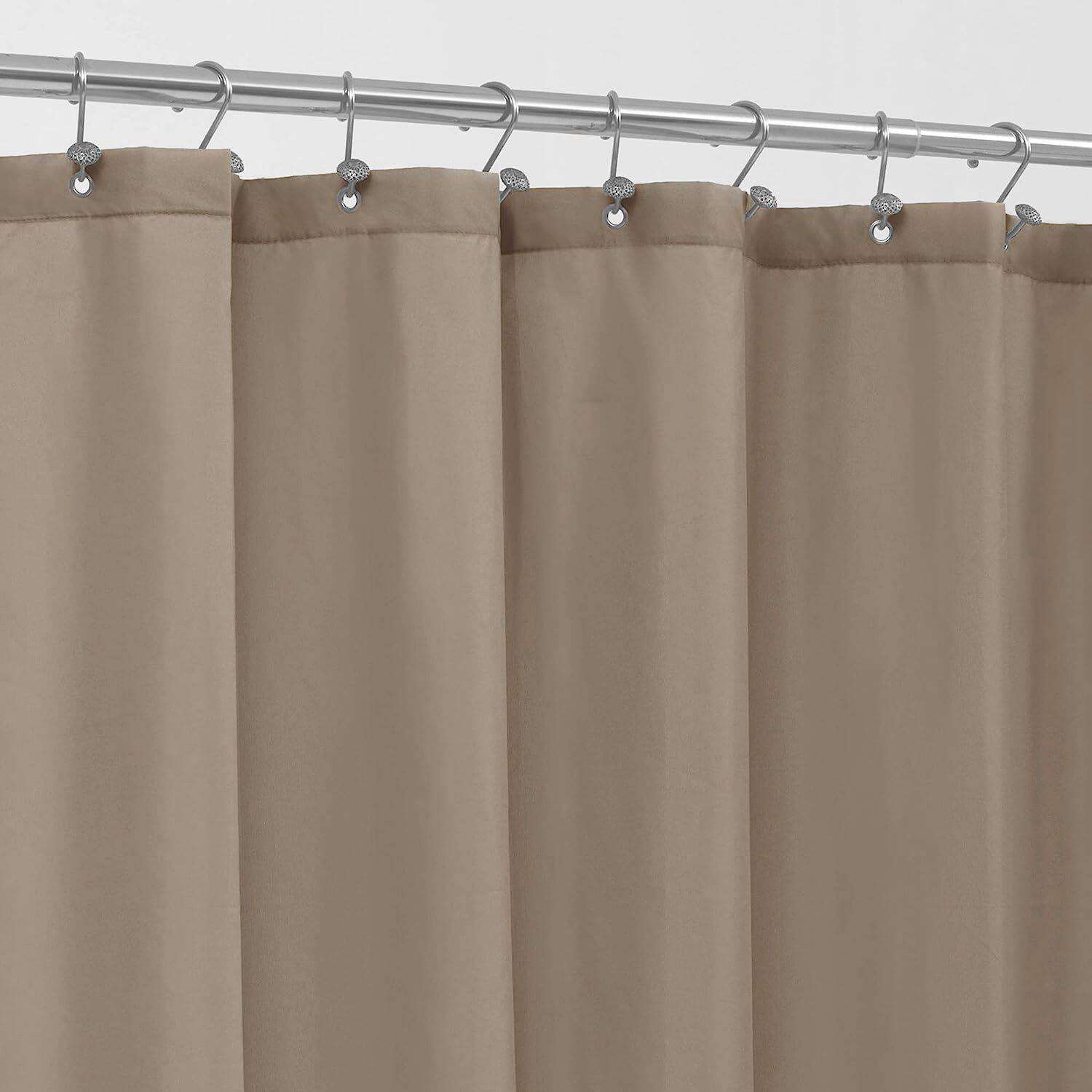 Front. Kate Aurora - Montauk Accents Bliss Linen/Taupe Water Resistant Fabric Shower Liner - Standard Size - Brown.