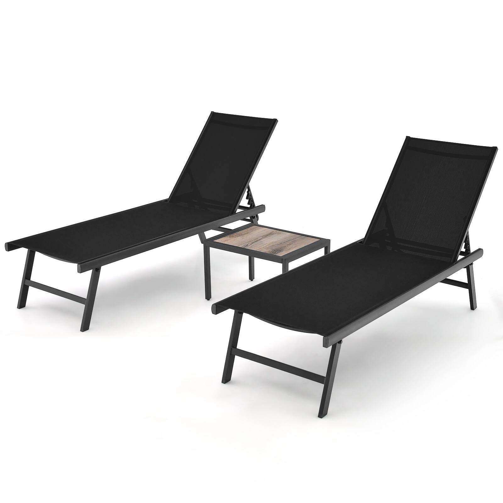 Alt View 9. Gymax - Gymax 3pcs Patio Chaise Lounge Set Aluminum Recliner Chair Table Outdoor - Black.