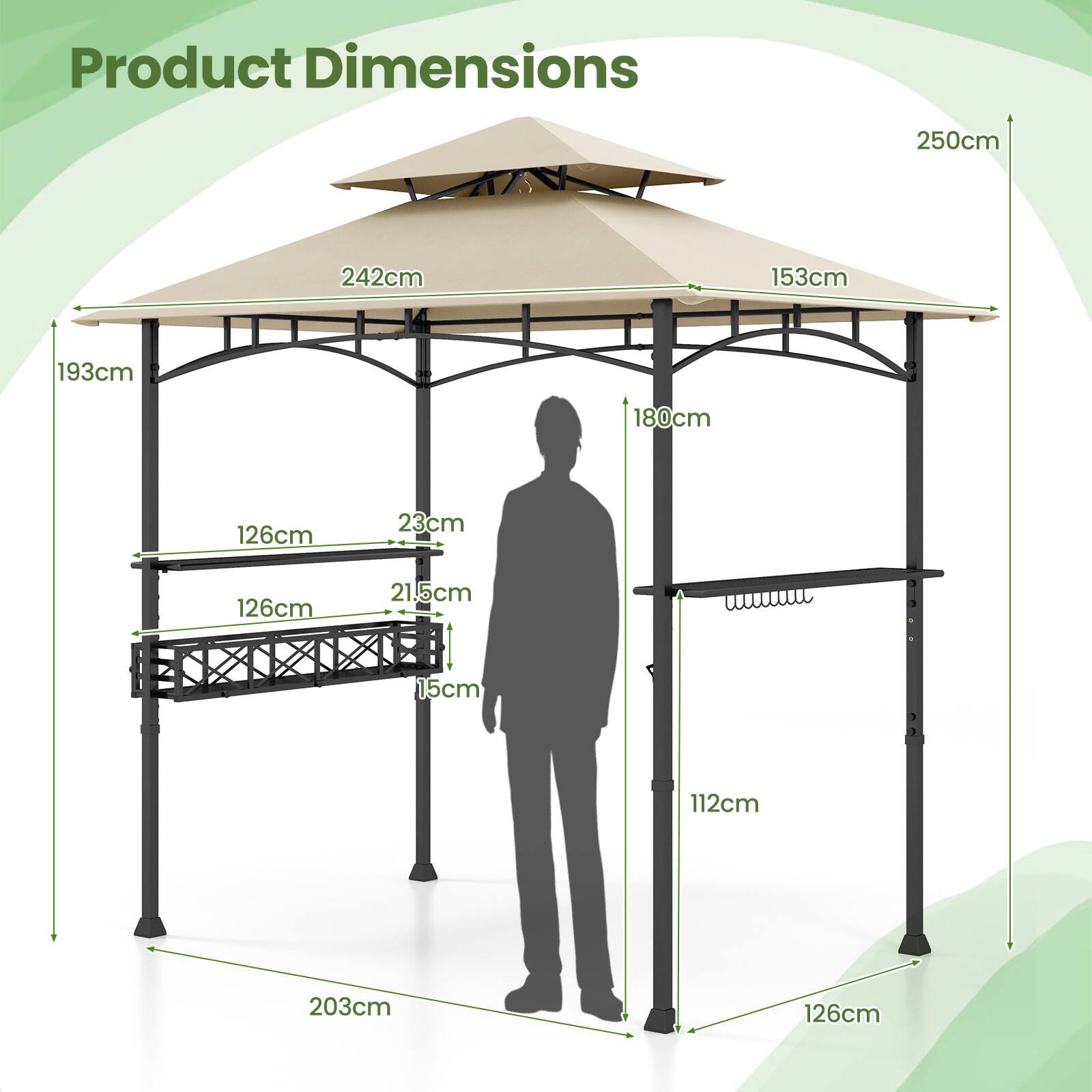 Product Dimensions: 250cm, 242cm, 153cm, 193cm, 180cm, 126cm, 23cm, 126cm, 21.5cm, 15cm, 112cm, 203cm, 126cm