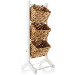 Casafield - 3-Tier Floor Stand with Hyacinth Storage Basket Bins - White, Natural
