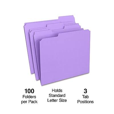 100 Folders per Pack  
Holds Standard Letter Size  
3 Tab Positions
