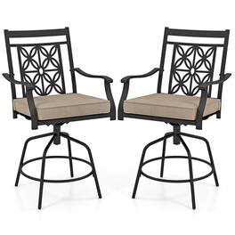 Costway - Outdoor 360°Swivel Bar Stools Set of 2 with Seat Cushions High Back & Armrests - Brown,Black