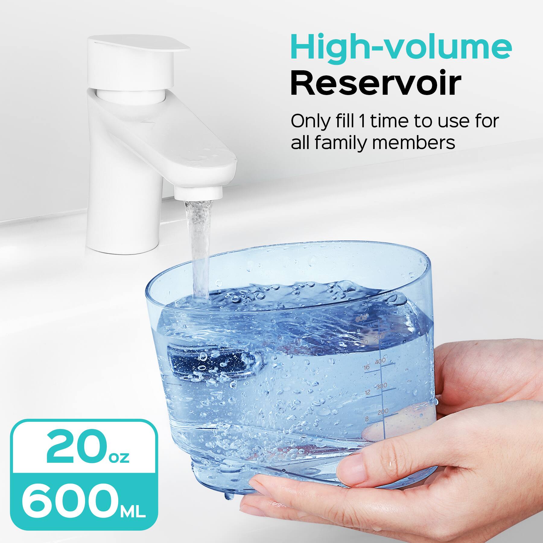 High-volume Reservoir  
Only fill 1 time to use for all family members  

20 oz  
600 ML