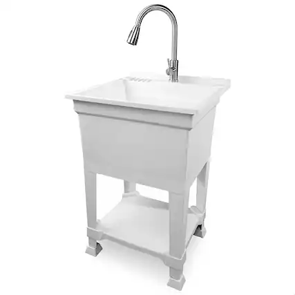 Front. UTILITYSINKS - UTILITYSINKS Plastic 24" Freestanding Compact Workshop Utility Tub Sink, White - White.