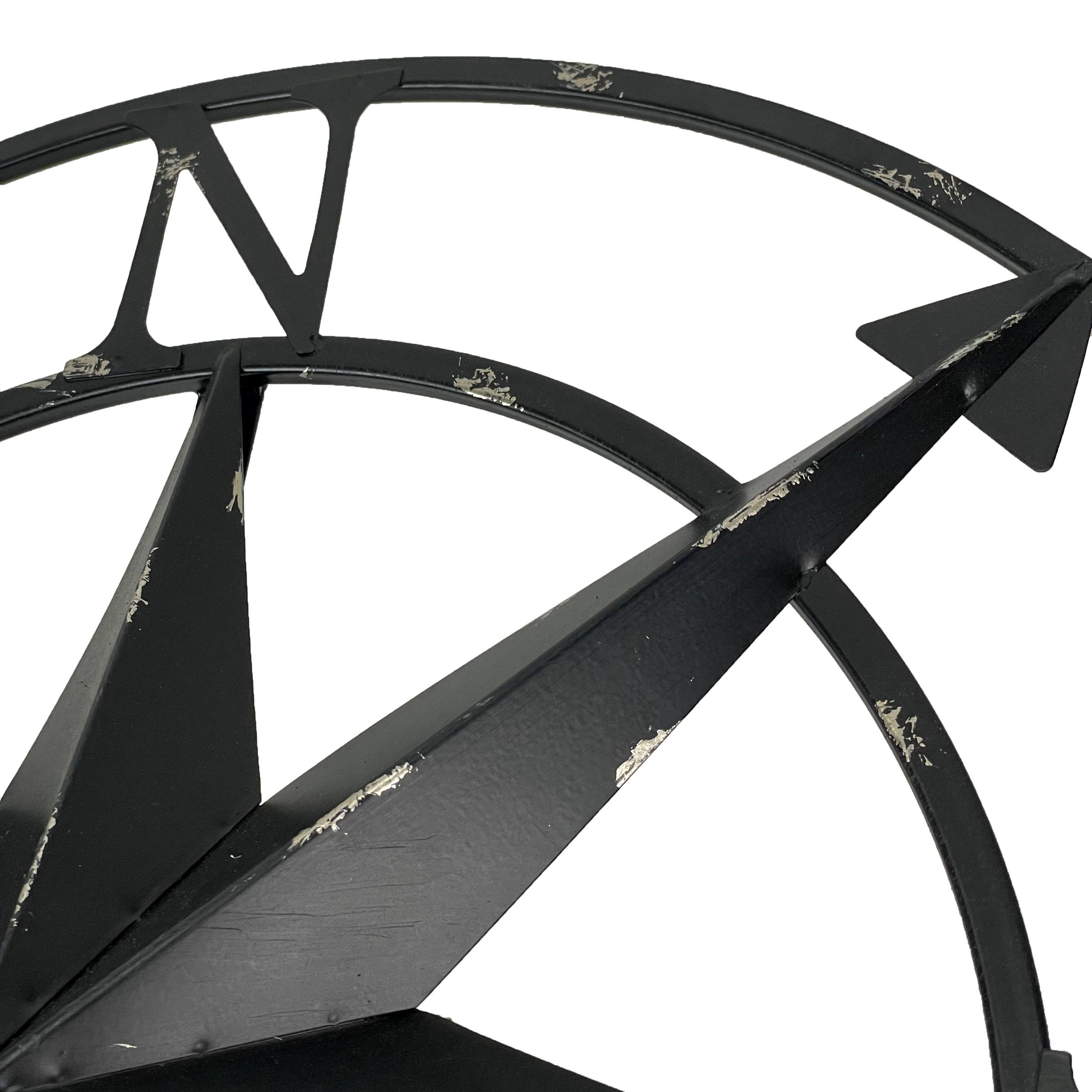 Alt View 2. Zeckos - 20 Inch Distressed Metal Compass Rose Nautical Wall Decor Indoor Outdoor, Black - Black.