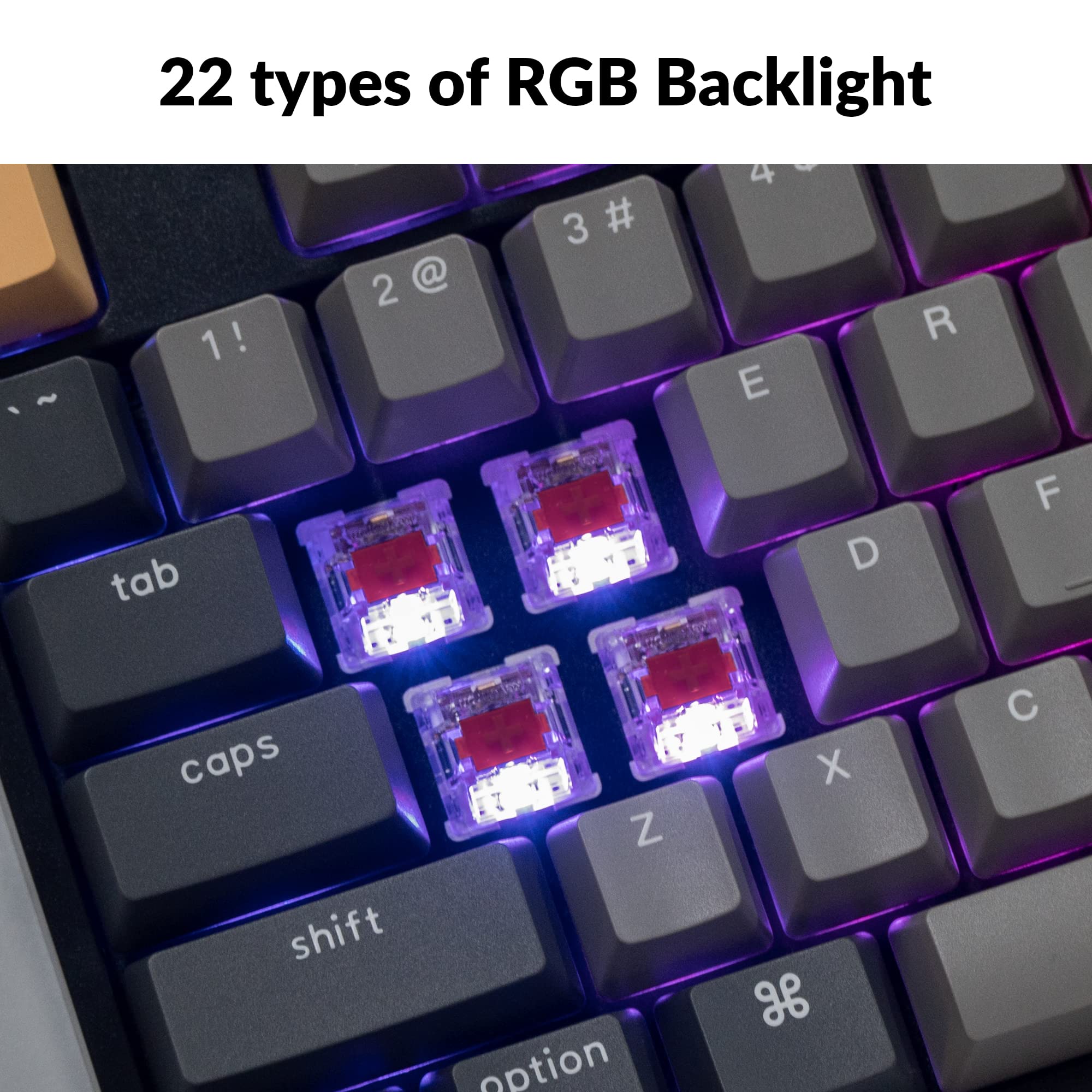 22 types of RGB Backlight

2 @ 1! 3 # 4 $ 5 % 6 ^ 7 & 8 * 9 ( 0 ) - _ + = tab caps shift Z X C V B N M , . / option