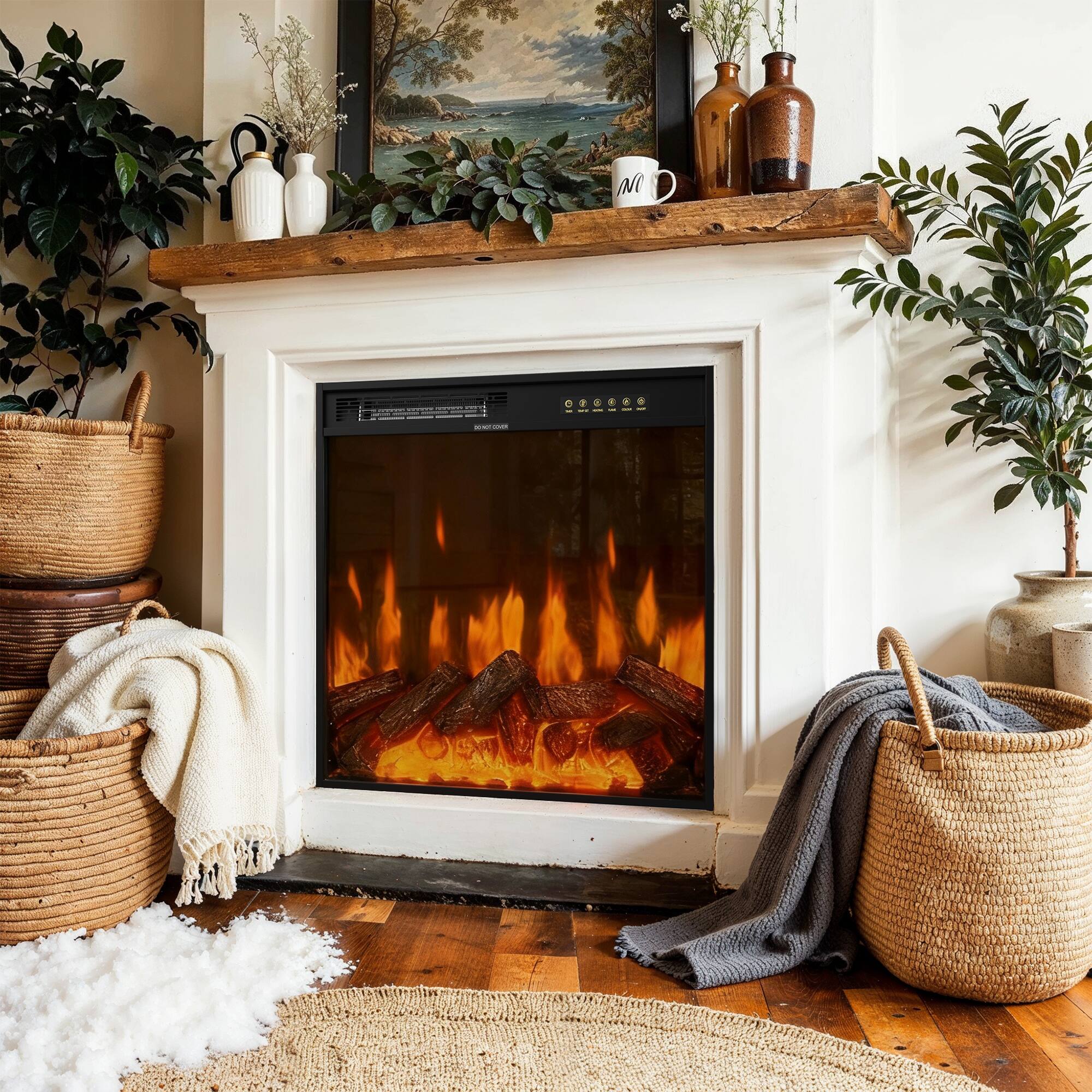 Homsee Built In Electric Fireplace Insert, 1500W Recessed or