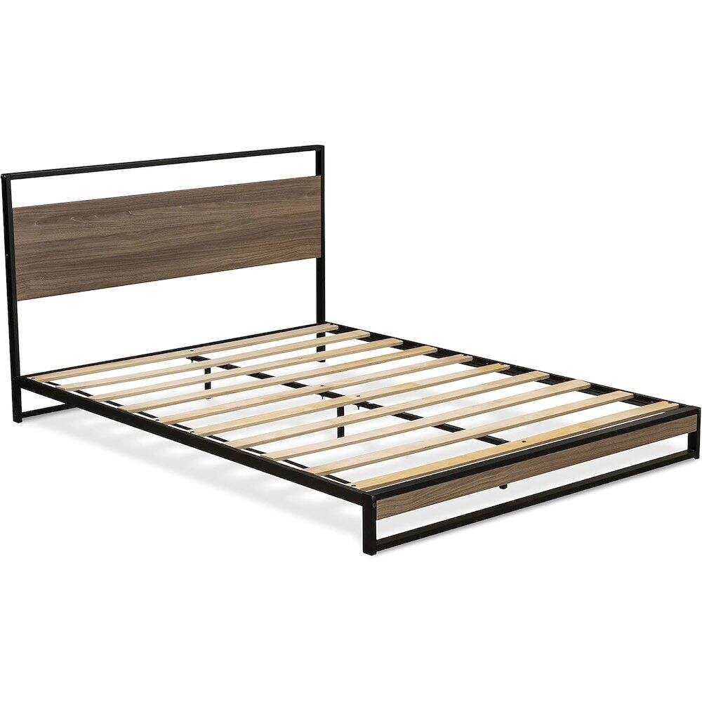 Alt View 2. East West Furniture - Wilson Queen Frame with 3 Supporting Legs - High-class Bed Frame in Powder Coating Black Color and Weathered Wood - Black.