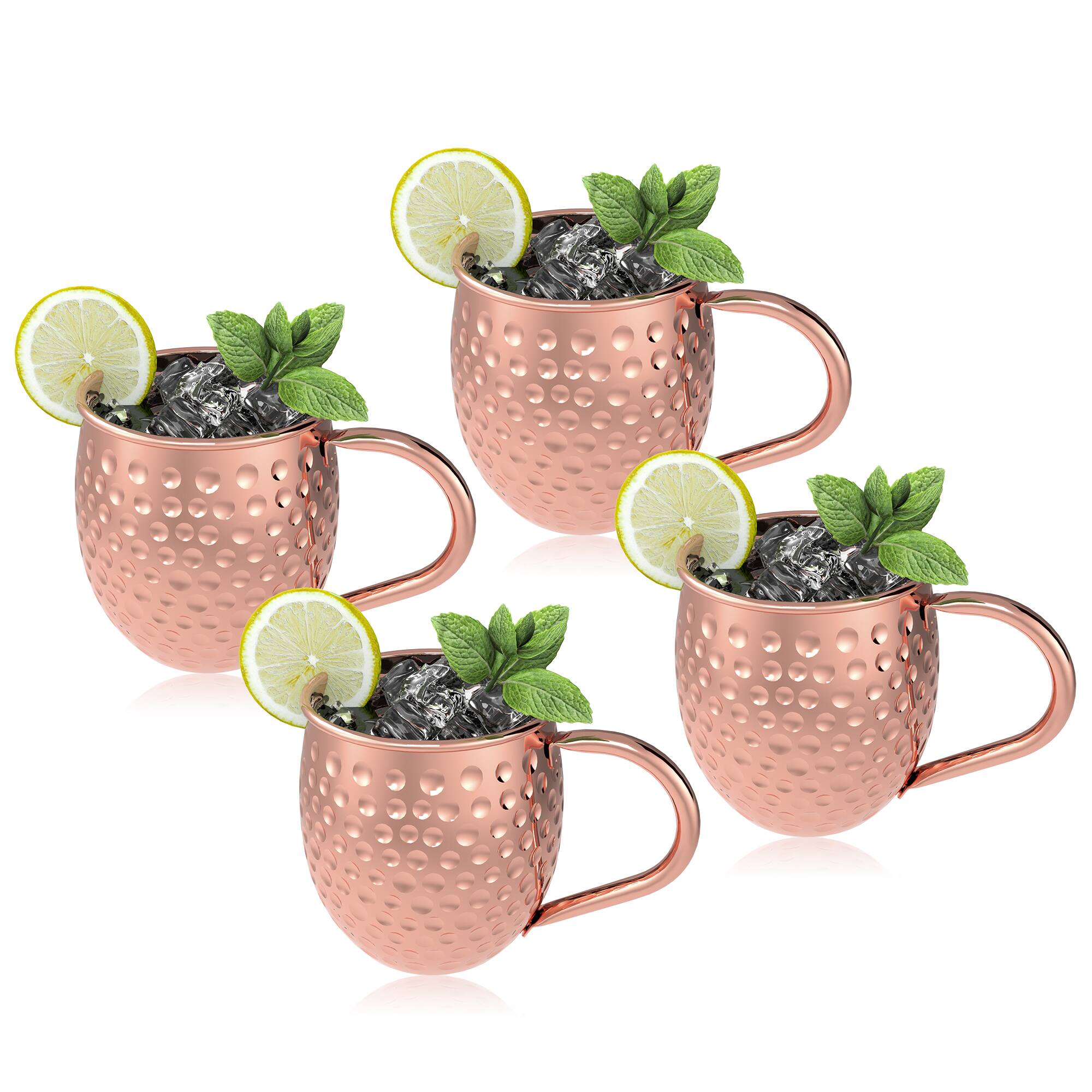 Left. Malletson - 4 Piece Set Of 16oz. Copper Moscow Mule Mugs - Rose Gold.