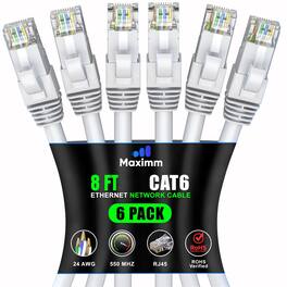Maximm - Cat 6 Ethernet Cable 8 ft (6-Pack) - UTP, 10Gbps, 550MHz