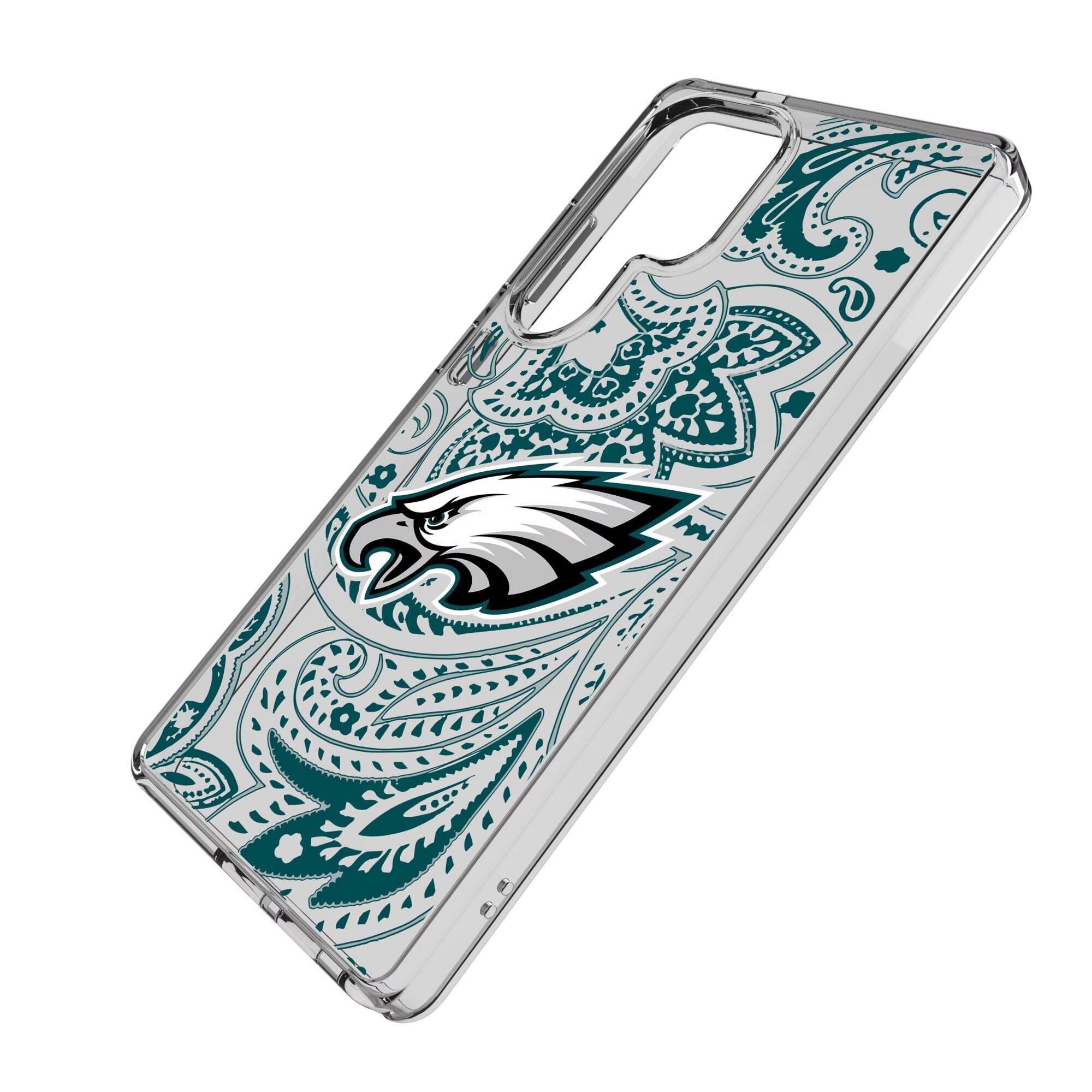 Alt View 1. Keyscaper - Philadelphia Eagles Galaxy Clear Paisley Design Case - S23 Ultra - Multicolor.