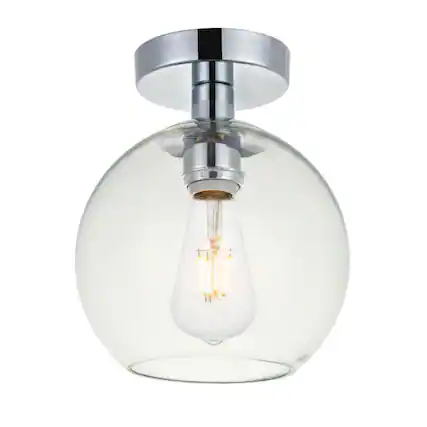 Front. Living District - Baxter 1 Light Chrome Flush Mount With Clear Glass - Chrome And Clear.