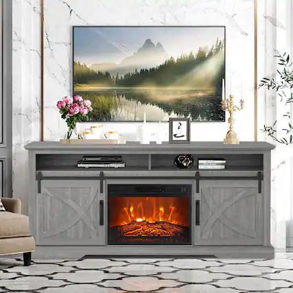 Front. Ihomeadore - 68" TV Stand with Electric Fireplace Media Console for TVs up to 78" - Gray.
