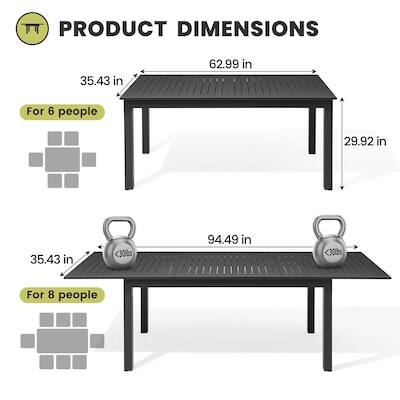 PRODUCT DIMENSIONS

For 6 people
35.43 in x 62.99 in
29.92 in

For 8 people
35.43 in x 94.49 in
<30lbs