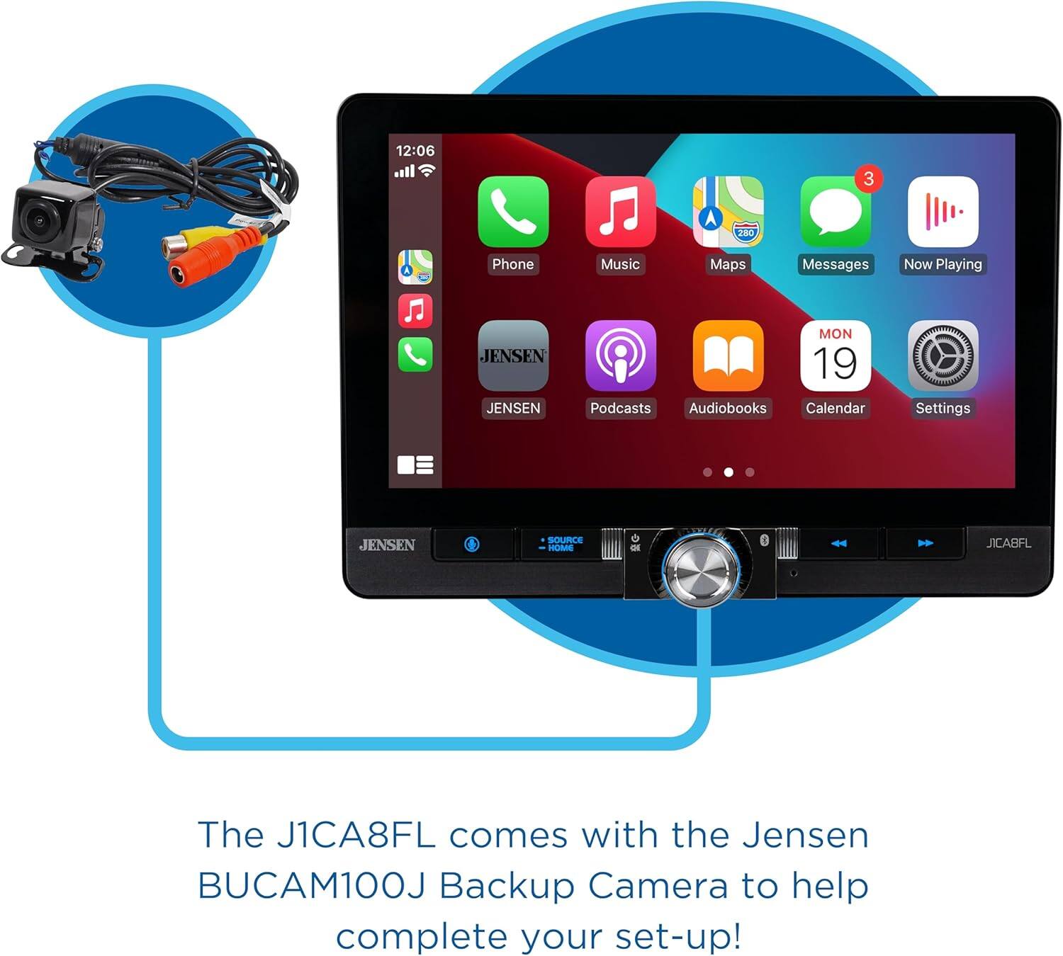 The J1CA8FL comes with the Jensen BUCAM100J Backup Camera to help complete your set-up!