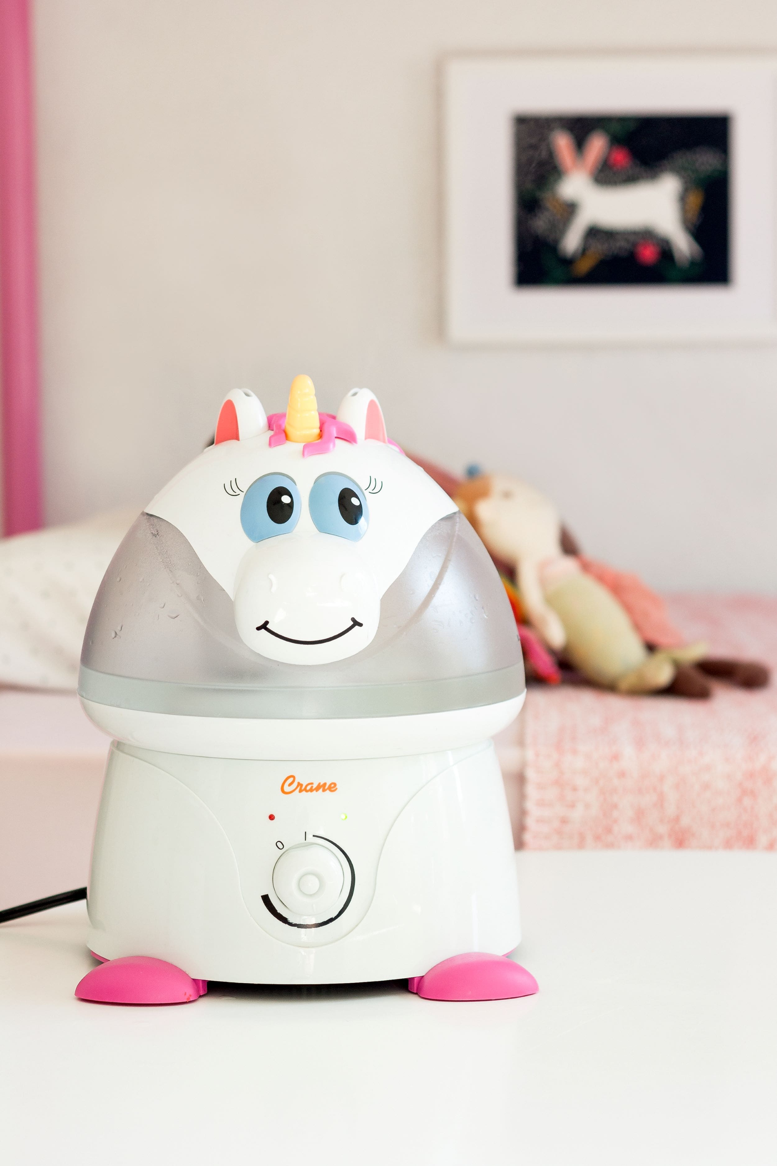 Back View: CRANE - 1 Gal. Adorable Ultrasonic Cool Mist Humidifier for Medium to Large Rooms up to 500 sq. ft. - Unicorn - White/Pink