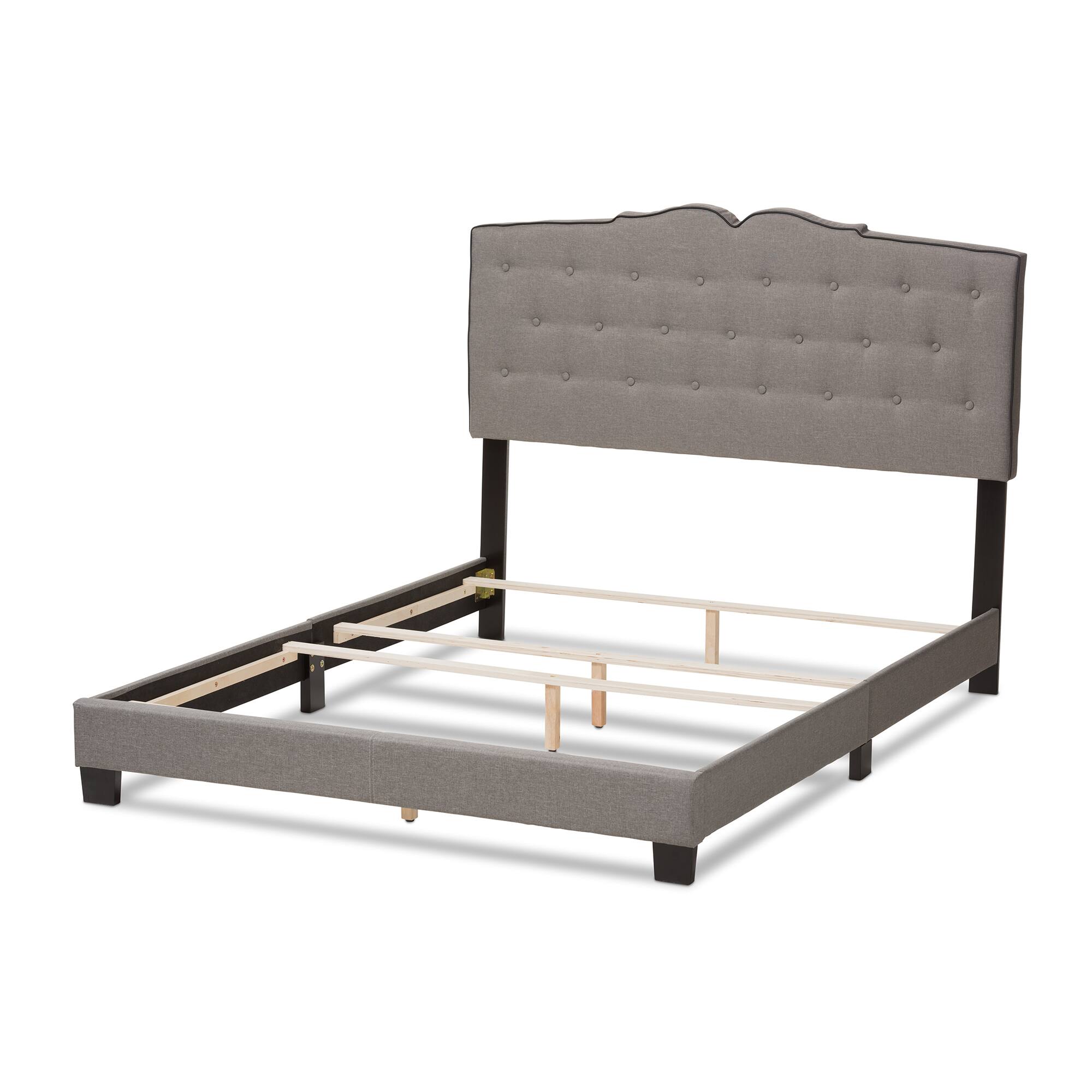 Left. Baxton Studio - Vivienne Modern and Contemporary Fabric Upholstered Bed - Light Grey.