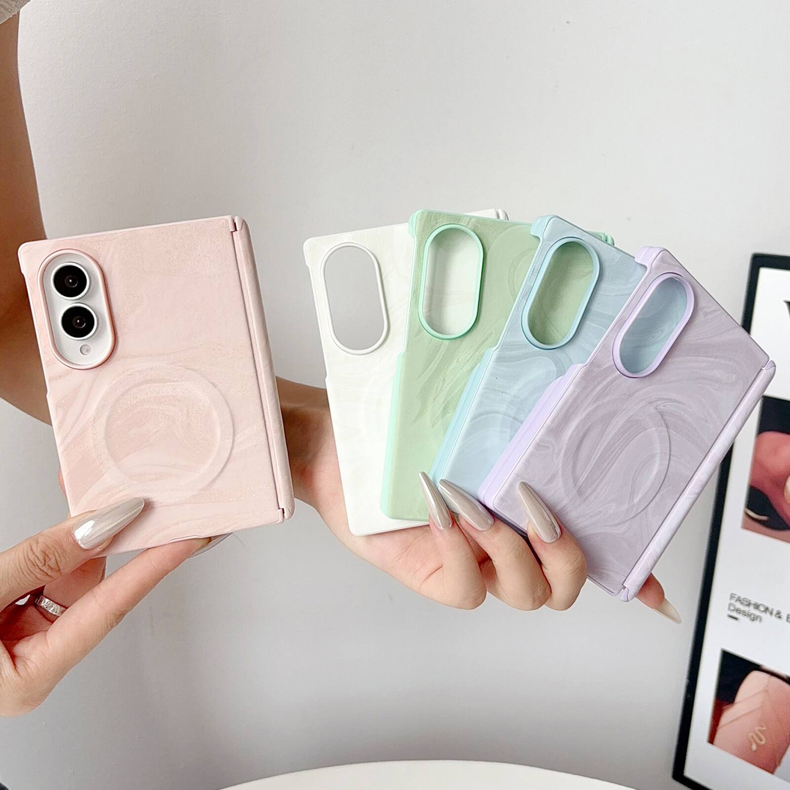 Alt View 3. Dteck - Hinge Case for Samsung Galaxy Z Fold8,PU Leather Slim Back Cover,No Front Frame Heat Dissipation Magnetic Case - Blue.