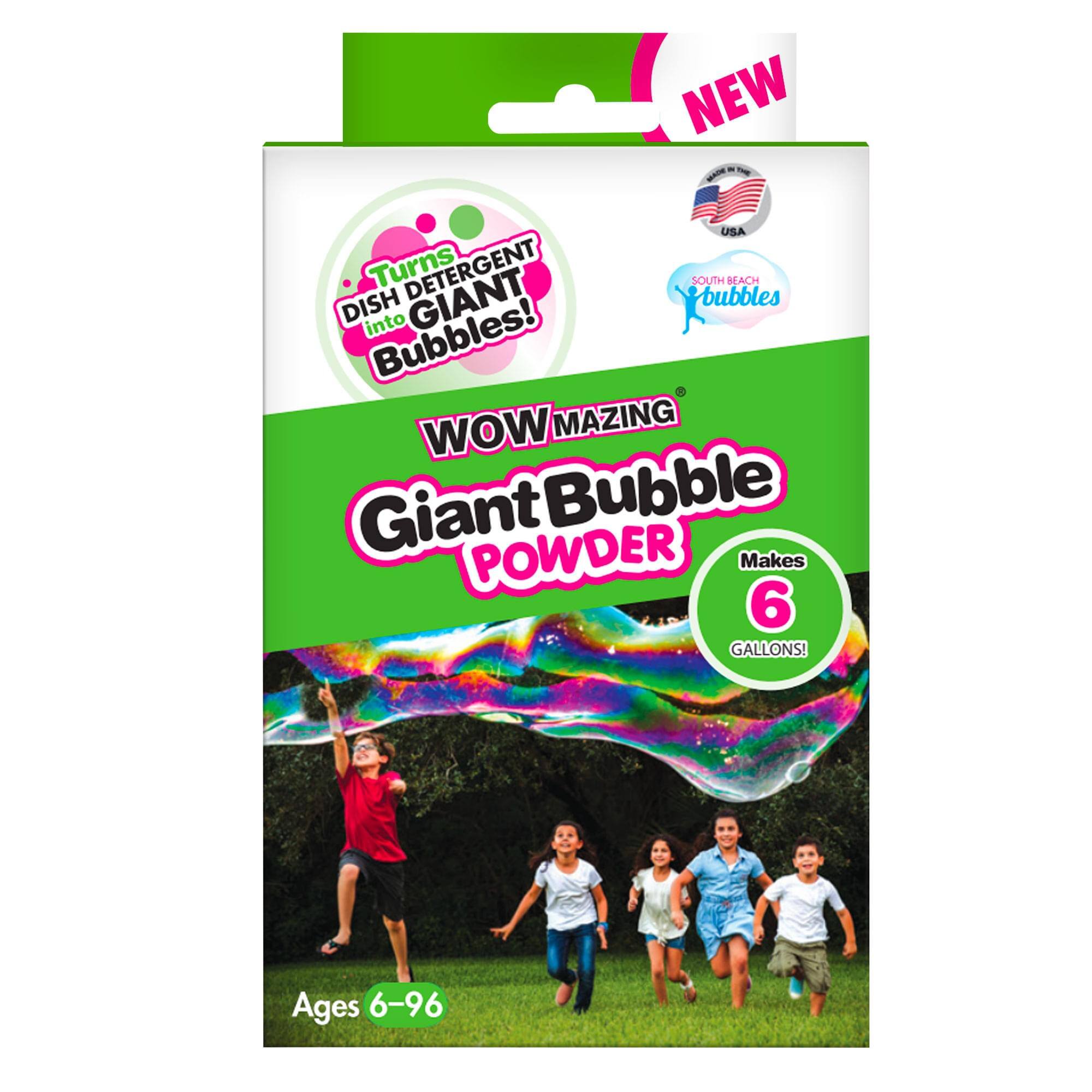 NEW - AE USA Turns DETERGENT SOUTH BEACH DISH GIANT Bubbles into Bubbles! WOWMAZING Giant Bubble POWDER Makes 6 GALLONS! Ages 6-96