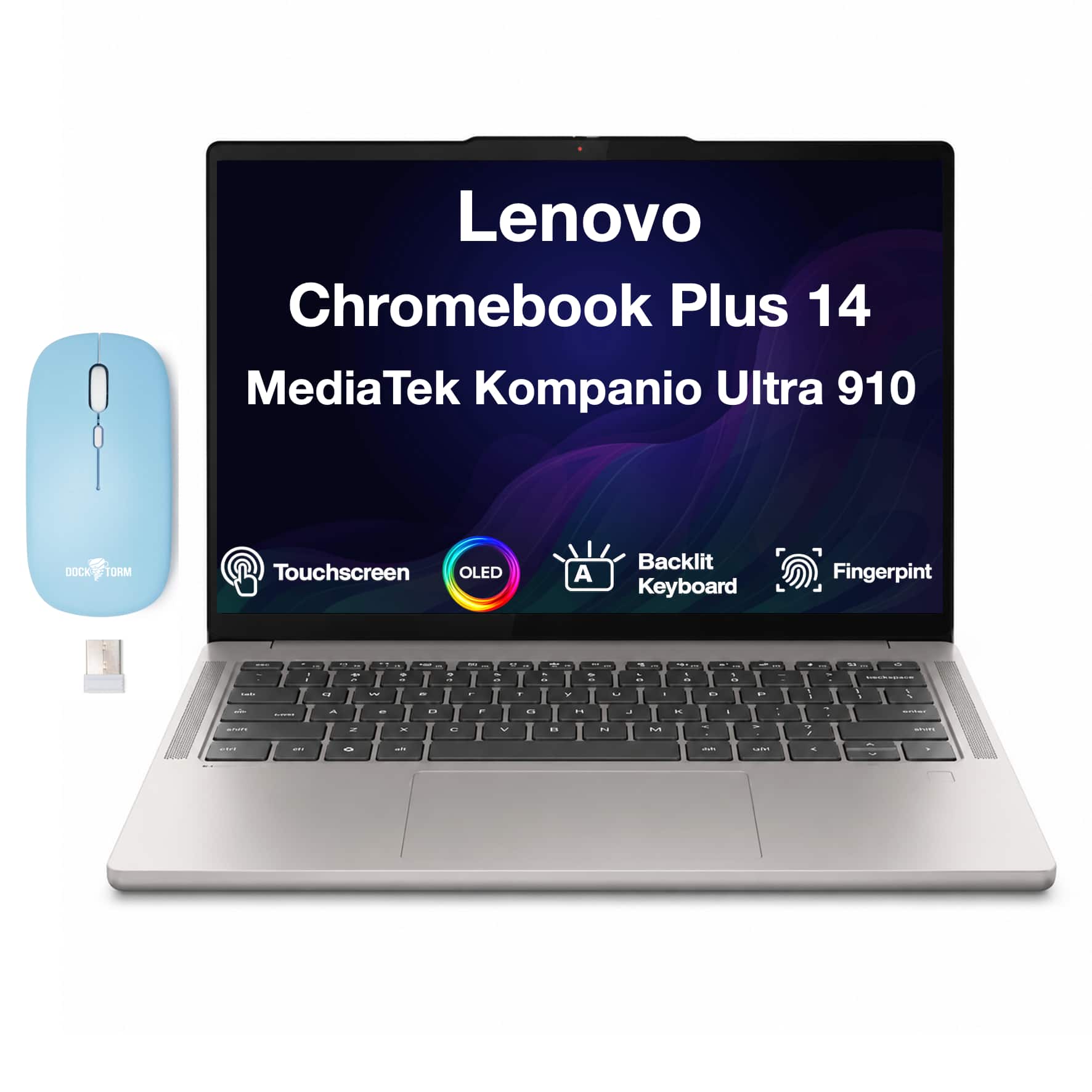 Lenovo - Chromebook Plus 14.0" OLED Touch WUXGA (MediaTek Kompanio Ultra 910,16GB RAM,256GB SSD, Chrome OS) w/DKZ Wireless Mouse