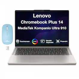 Lenovo - Chromebook Plus 14.0" OLED Touch WUXGA (MediaTek Kompanio Ultra 910,16GB RAM,256GB SSD, Chrome OS) w/DKZ Wireless Mouse