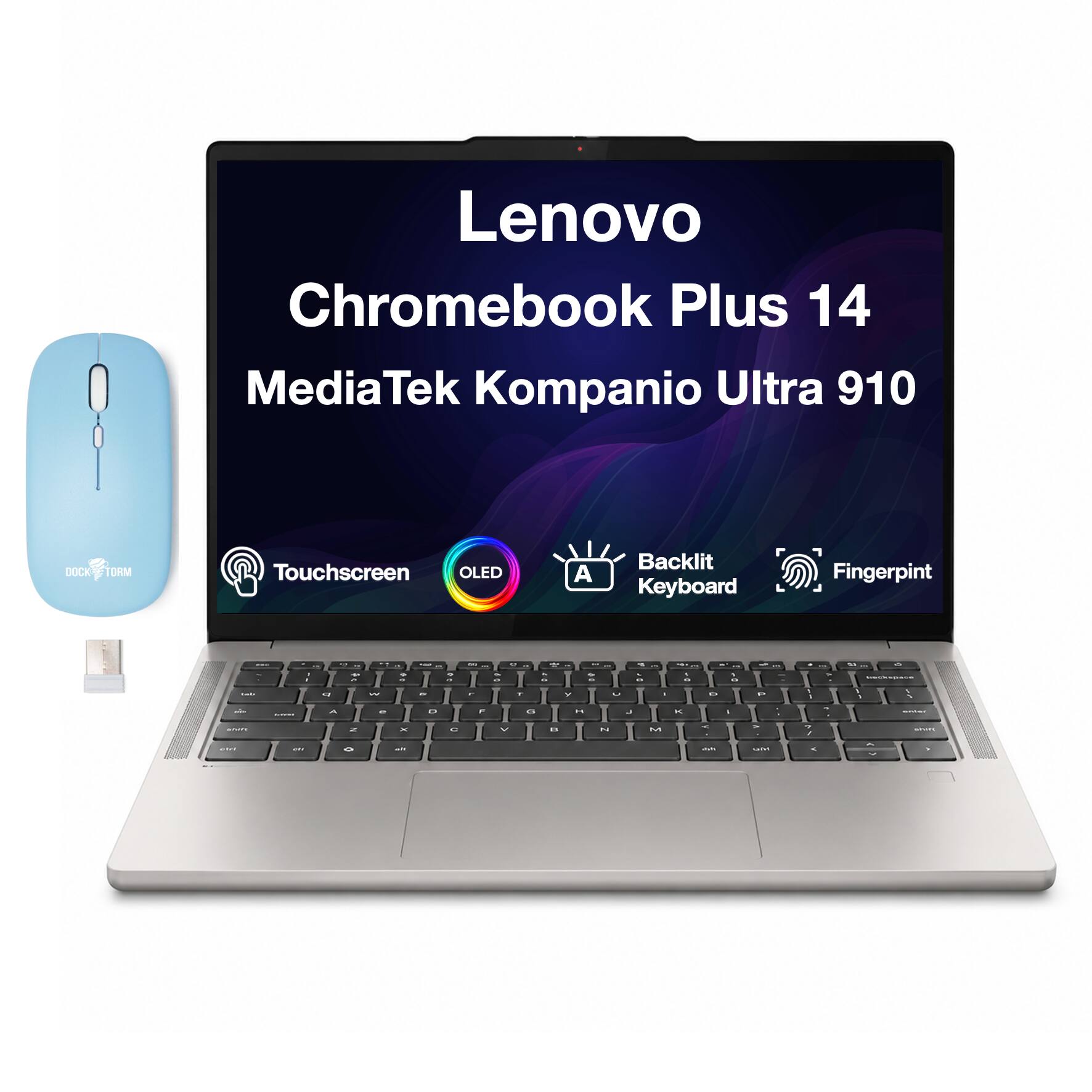 Lenovo - Chromebook Plus 14.0" OLED Touch WUXGA (MediaTek Kompanio Ultra 910,16GB RAM,256GB SSD, Chrome OS) w/DKZ Wireless Mouse
