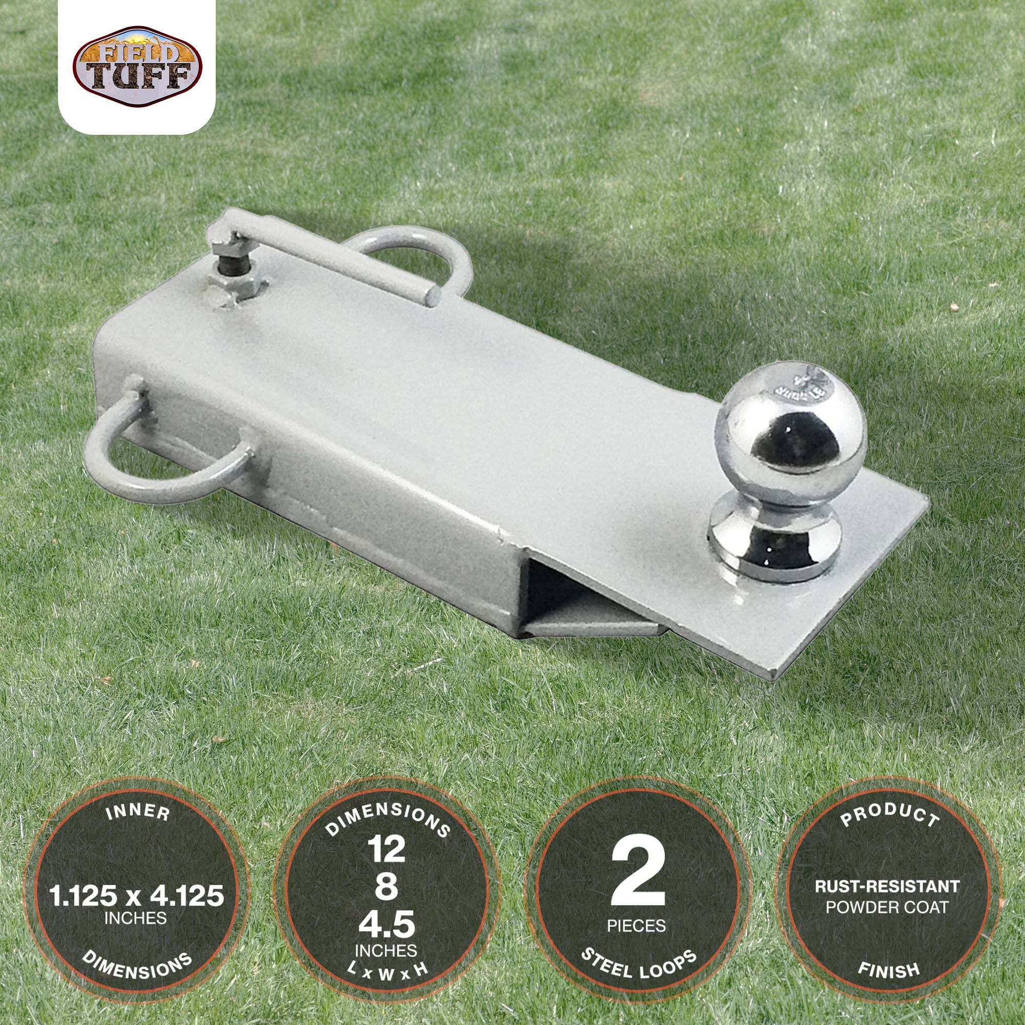 FIELD TUFF

INNER DIMENSIONS: 1.125 x 4.125 INCHES

DIMENSIONS: 12 x 8 x 4.5 INCHES L x W x H

2 PIECES STEEL LOOPS

PRODUCT: RUST-RESISTANT POWDER COAT FINISH