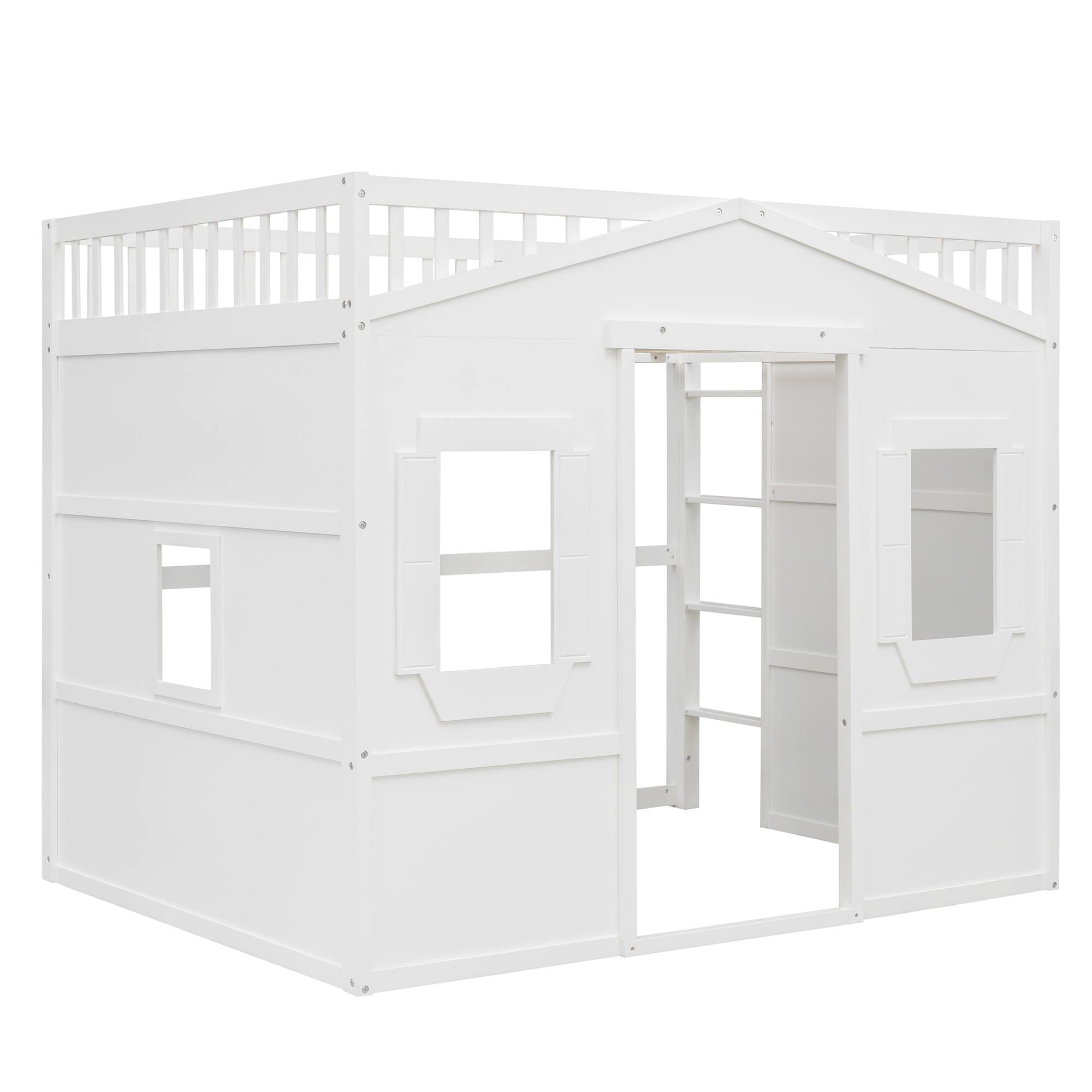 Angle. Whisen - Wood Loft Bed with Ladder,Sturdy Elevated Platform Bed Frame for Kids and Teens - White.