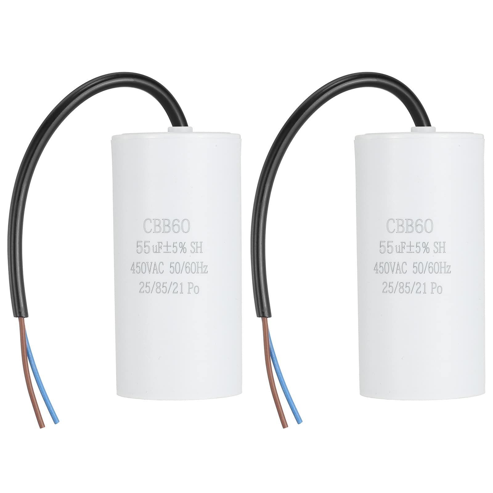 Unique Bargains - 2pcs 55uF CBB60 Run Capacitor, AC 450V 2 Wires 50/60Hz Cylinder 102x50mm for Air Compressor, Water Pump - White price history on PriceWatchPro