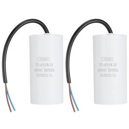 Unique Bargains - 2pcs 55uF CBB60 Run Capacitor, AC 450V 2 Wires 50/60Hz Cylinder 102x50mm for Air Compressor, Water Pump - White