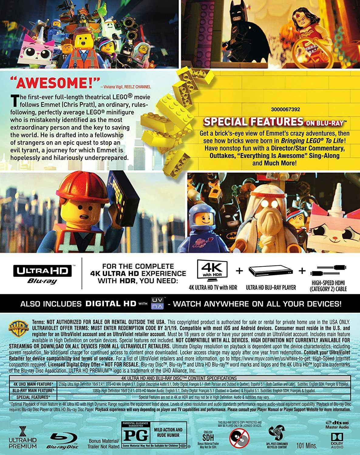 Back. The LEGO Movie (4K Ultra HD + Blu-ray) [UHD].