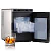 Front. VEVOR - Countertop Ice Maker, 22 lbs per Day, Self-Cleaning Portable Machine with Tong, Drawer-Style Ice Access - Stainless steel color + black.