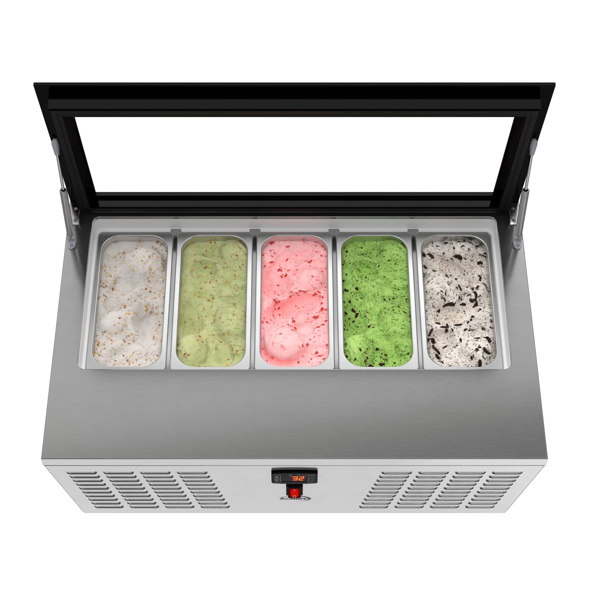 Angle. Koolmore - 39 in. 5-Pan Countertop Ice Cream Display Freezer with Glass Top in Stainless-Steel (KM-CGD-5P) - Stainless-Steel and Black.