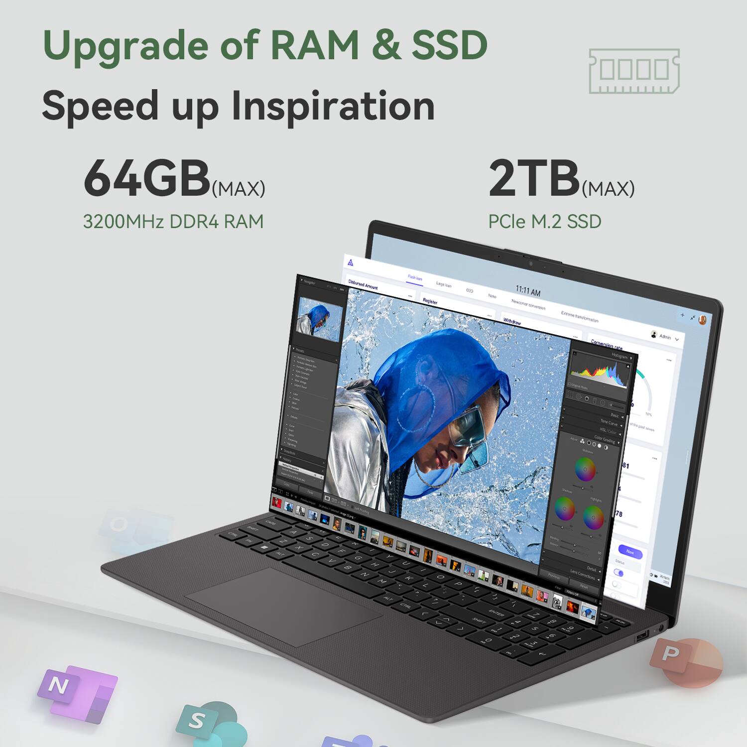 Upgrade of RAM & SSD Speed Up Inspiration 64GB (MAX) 2TB (MAX) 3200MHz DDR4 RAM PCle M.2 SSD - - -o - - -pa 1:11 AM - - - | Ctro0o - - - 4 . - 21 L - - TN N S - - a . - - 2 . - N - - - N  - e . 2 - 2 2 2   1 e  2 2 2 f - / E 1 - 1  - - - P A