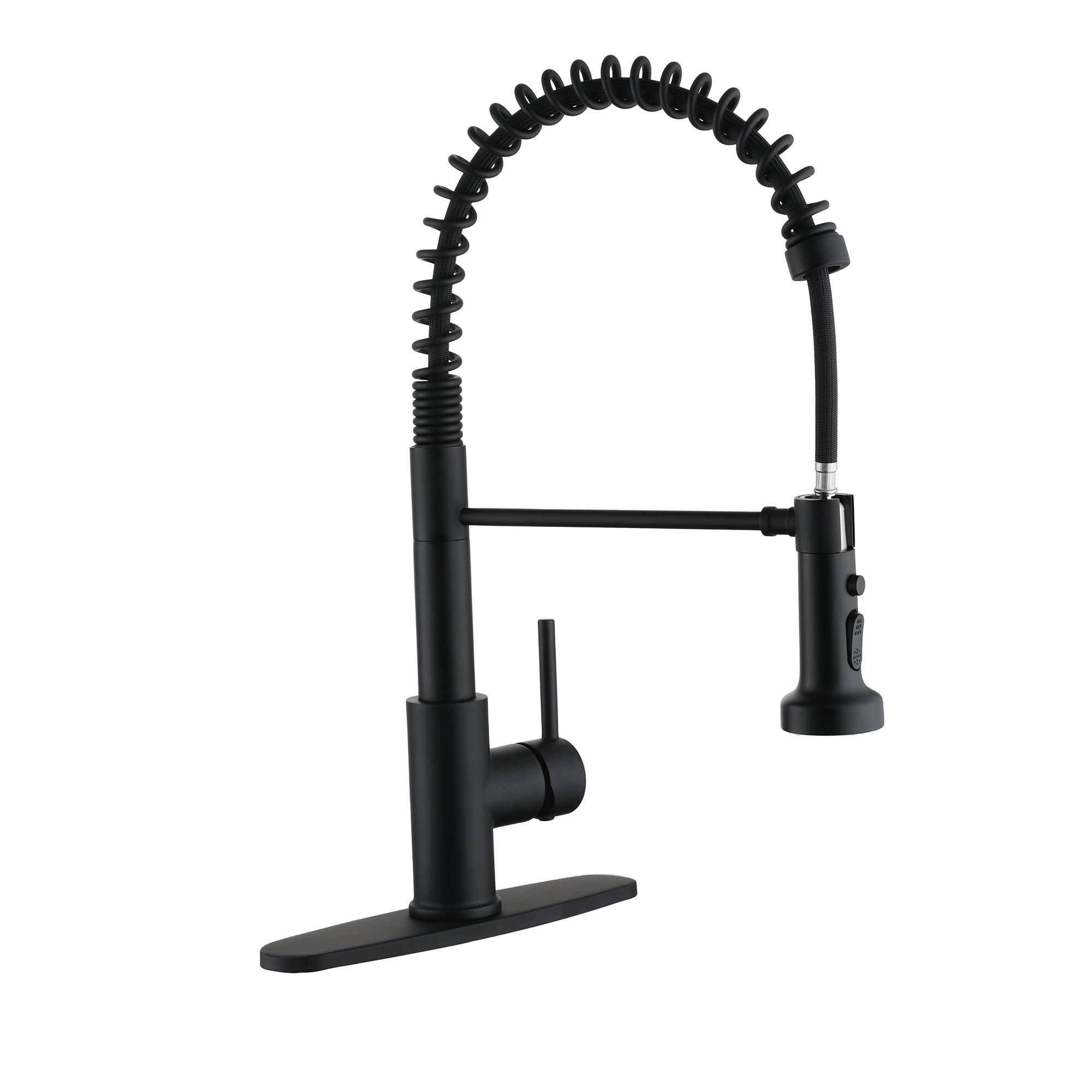 Front. Boyel Living - 3-Spray Patterns Single Handle Pull Down Sprayer Kitchen Faucet with Deckplate and Water Supply Hoses in Matte Black - Matte Black.