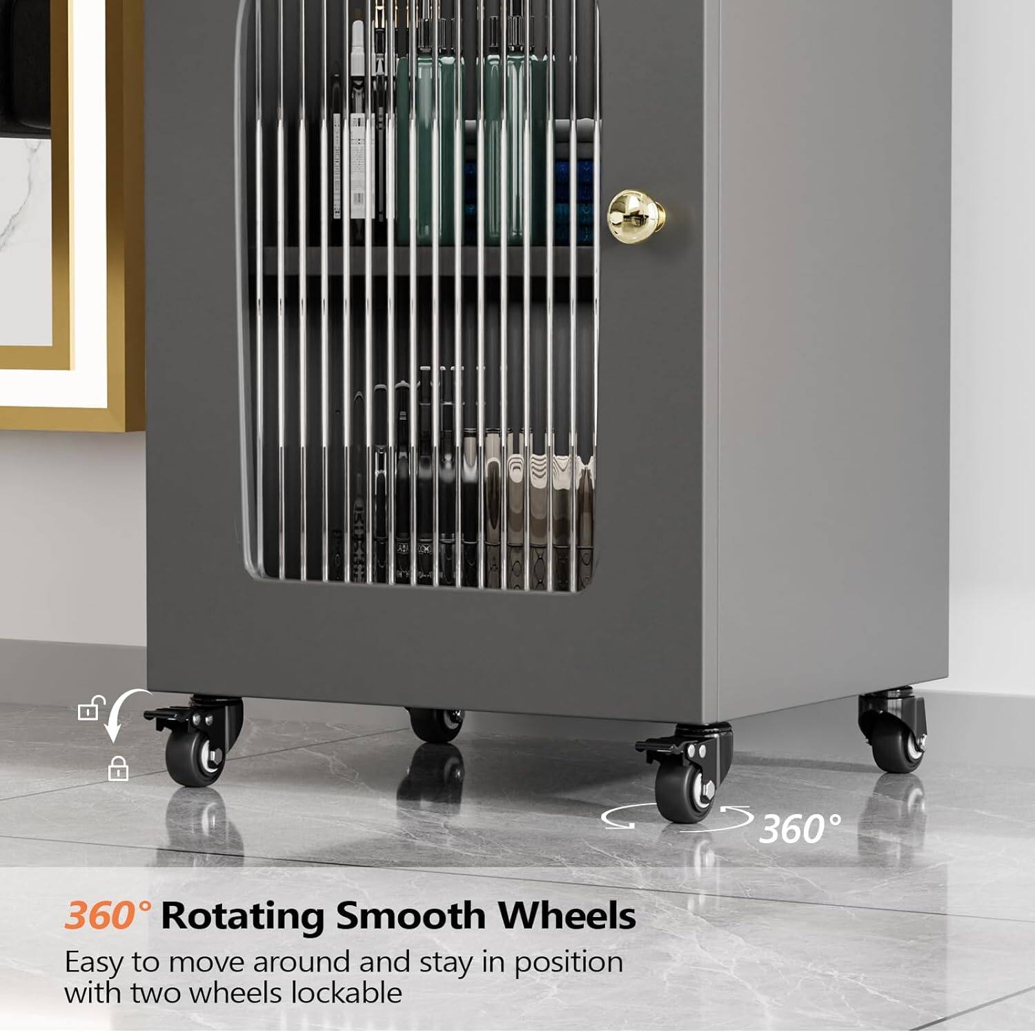 360° Rotating Smooth Wheels  
Easy to move around and stay in position with two wheels lockable