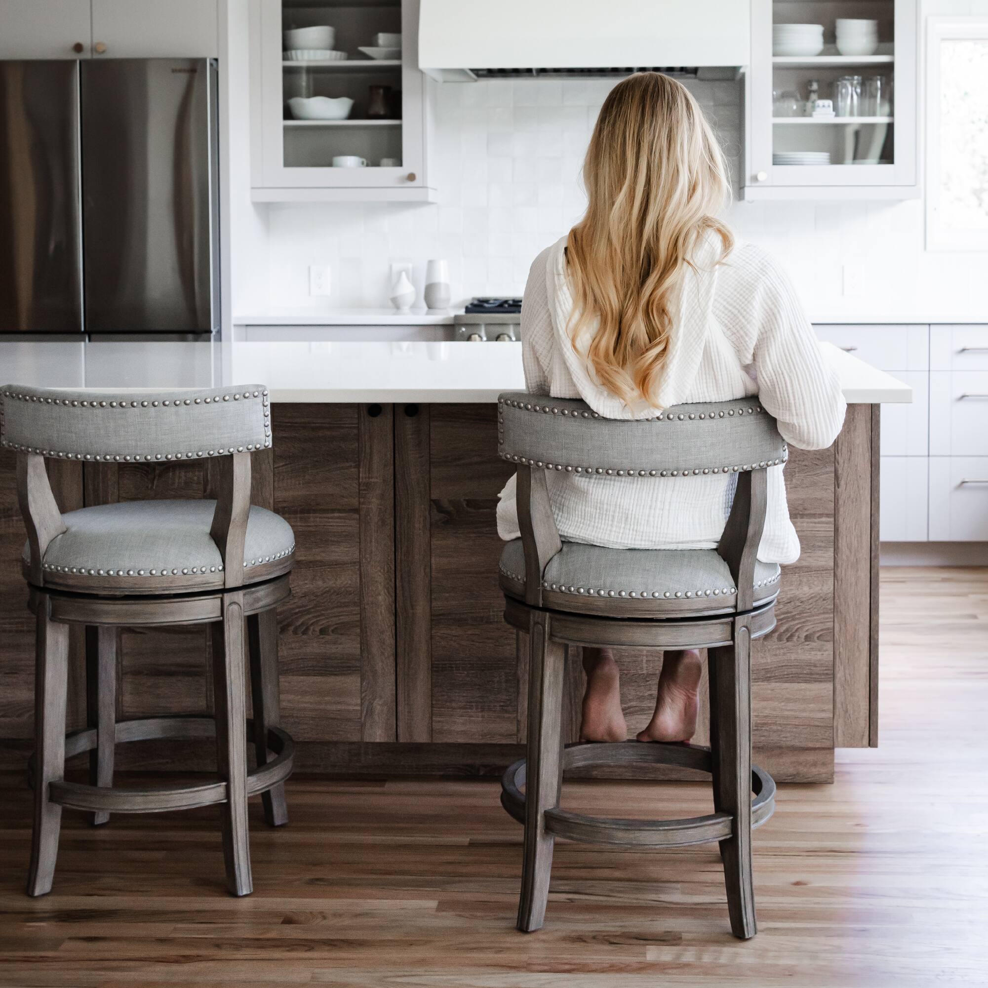 Alt View 1. Maven Lane - 31" Alexander Bar Stool in Reclaimed Oak Finish with Fabric Upholstery - Reclaimed Oak.