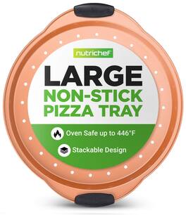 NutriChef - 13-Inch Nonstick Pizza Tray, Round Steel Non-stick Pan with Perforated Holes, Copper (BKNCSBS52SPIZZAP)