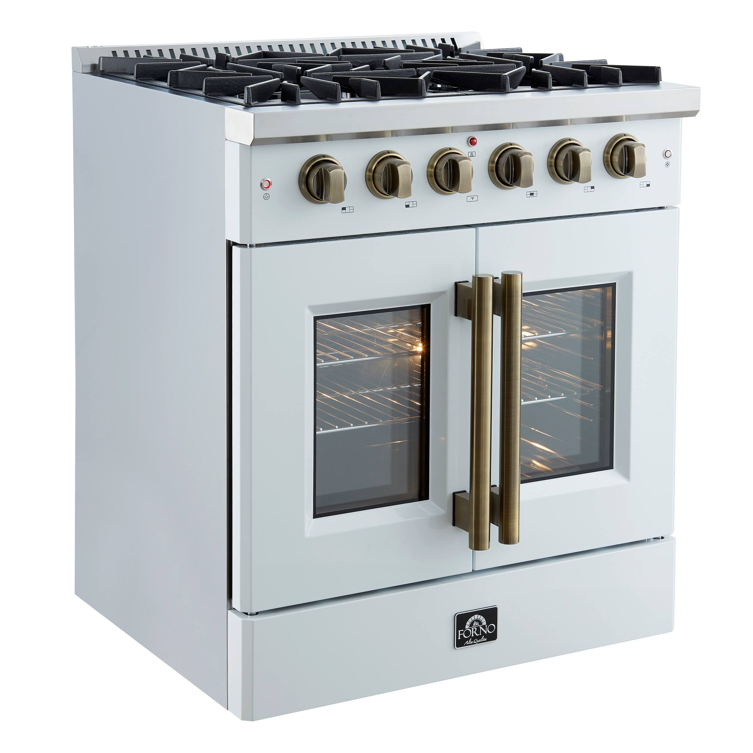 Left. Forno Appliances - Galiano 4.32 Cu. Ft. Freestanding Gas Convection Range with French Door Design - White.