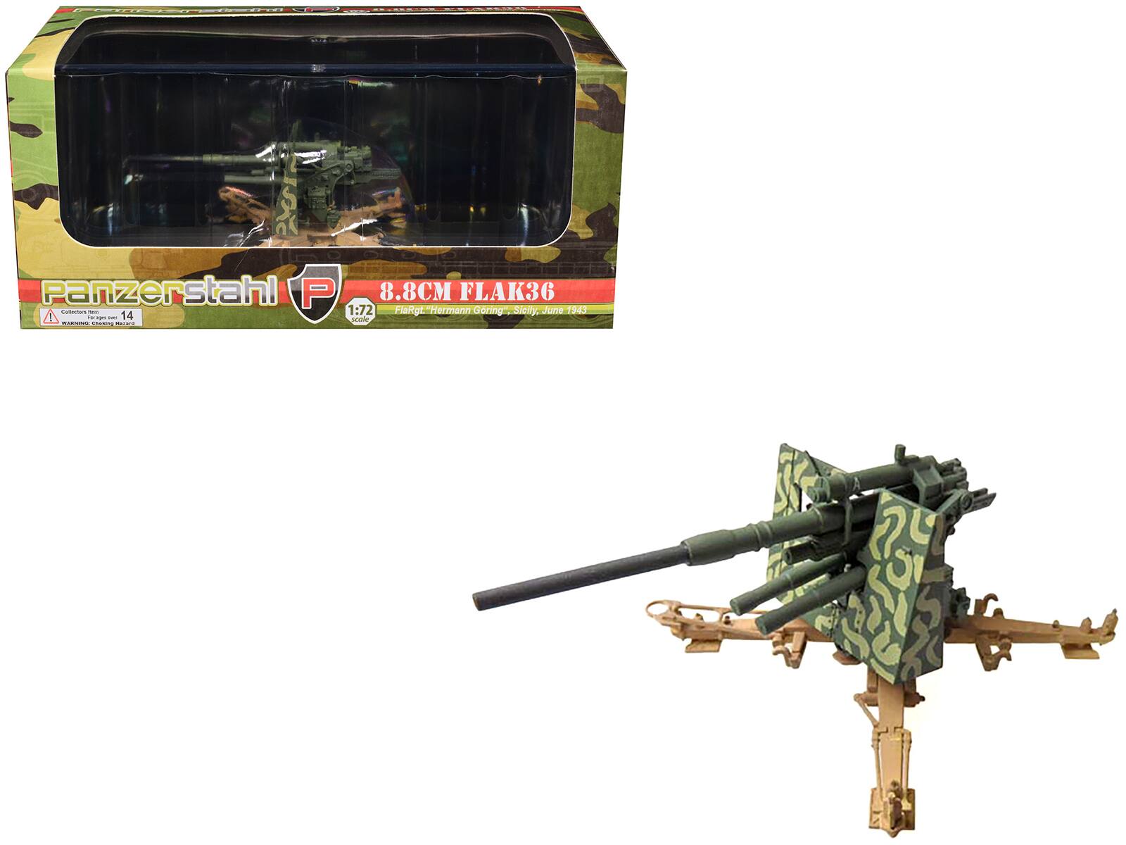 Panzerstahl P 8.8CM FLAK36 Cartestre I 1:72 FlaRgt Hermann Gring Sicily, June 1943 - - 14 scvele C CN -E