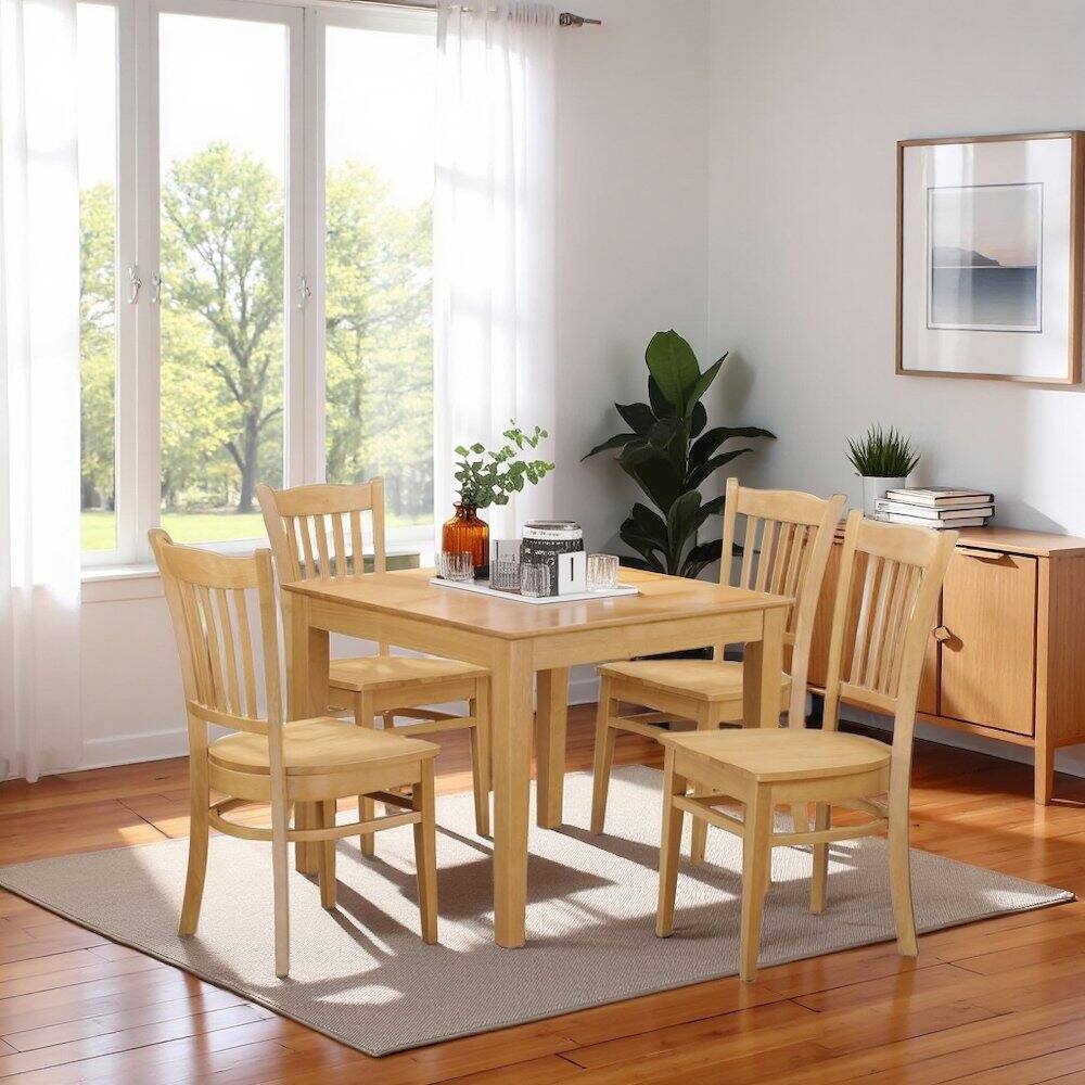 Alt View 3. FurniFact - Brown Solid Wood 5 Piece Dining Table Set - Oak.