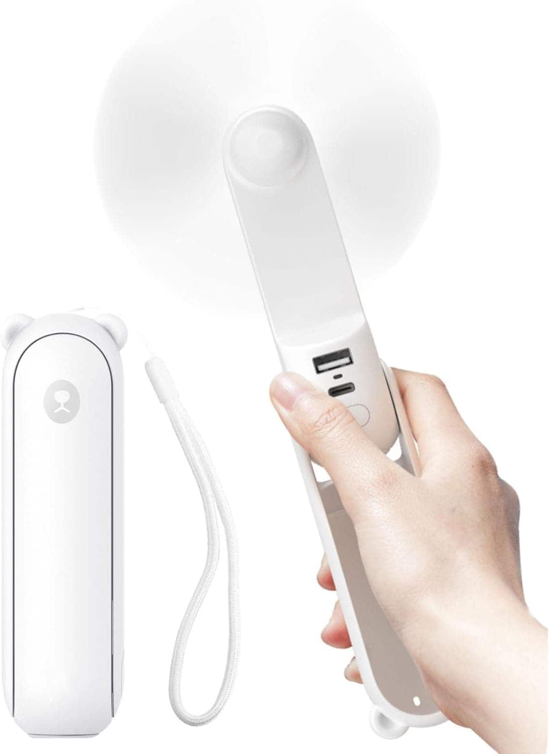 FINEAK - 4500mAh Foldable Handheld Fan - 37H Runtime 3 Speeds USB Rechargeable Portable Personal Fan (White)