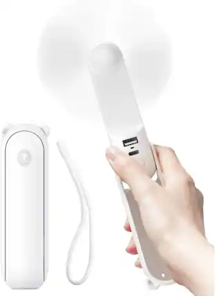 Front. FINEAK - 4500mAh Foldable Handheld Fan - 37H Runtime 3 Speeds USB Rechargeable Portable Personal Fan (White).
