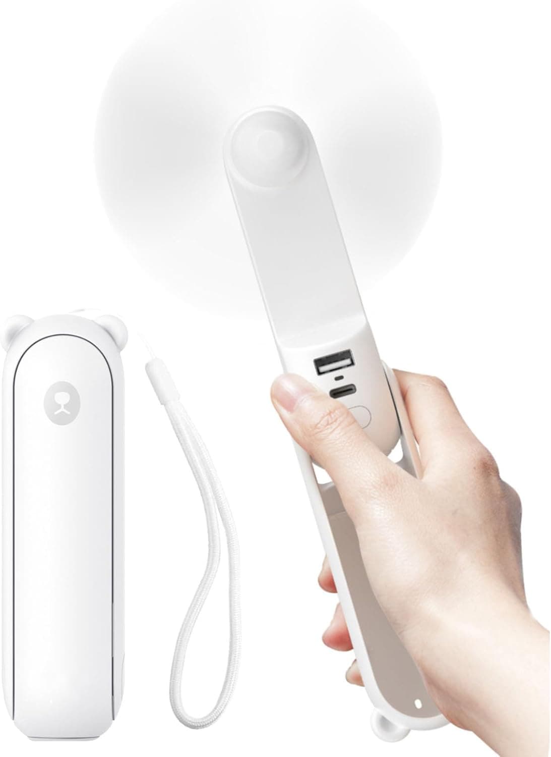 Front. FINEAK - 4500mAh Foldable Handheld Fan - 37H Runtime 3 Speeds USB Rechargeable Portable Personal Fan (White).
