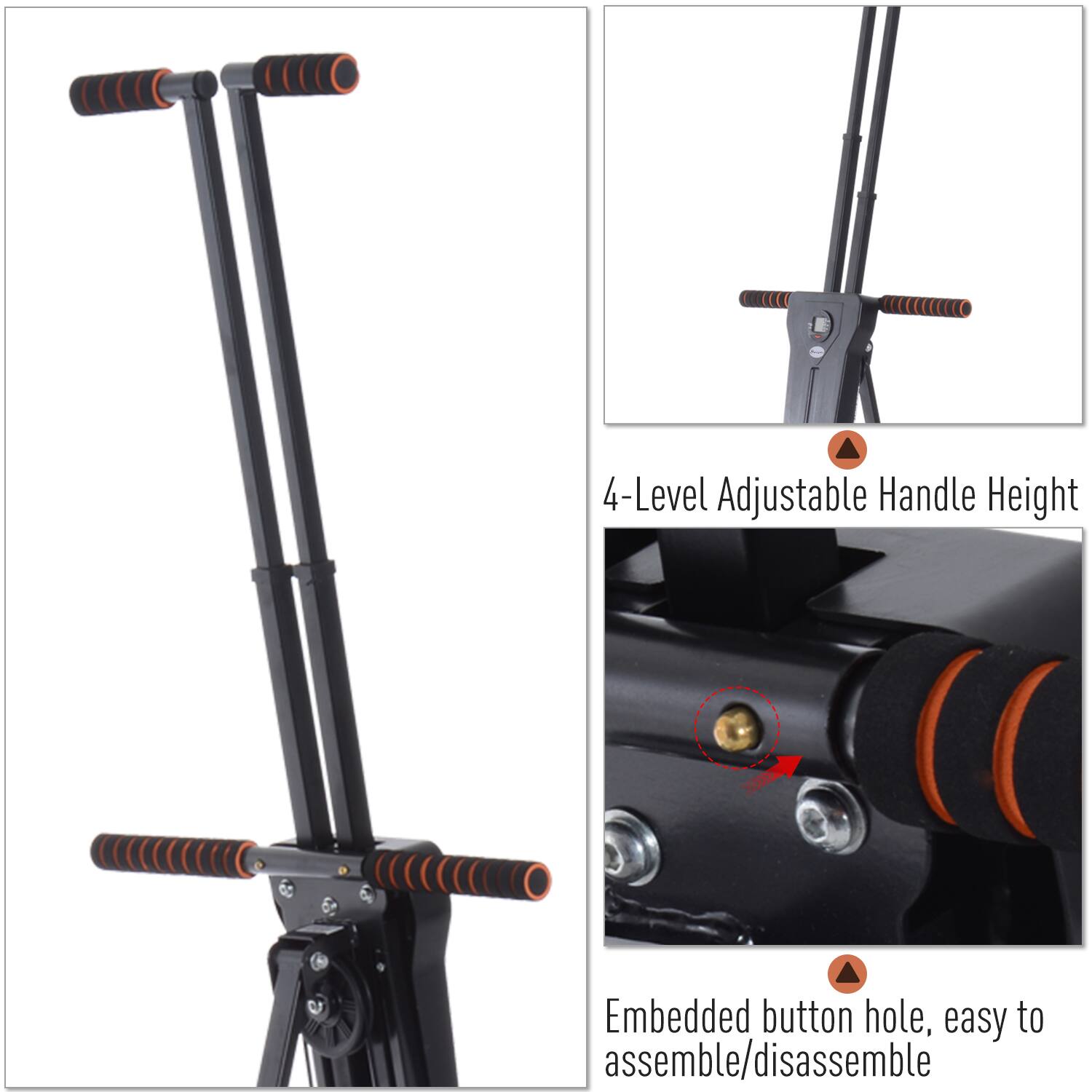 4-Level Adjustable Handle Height, Embedded button hole, easy to assemble/disassemble