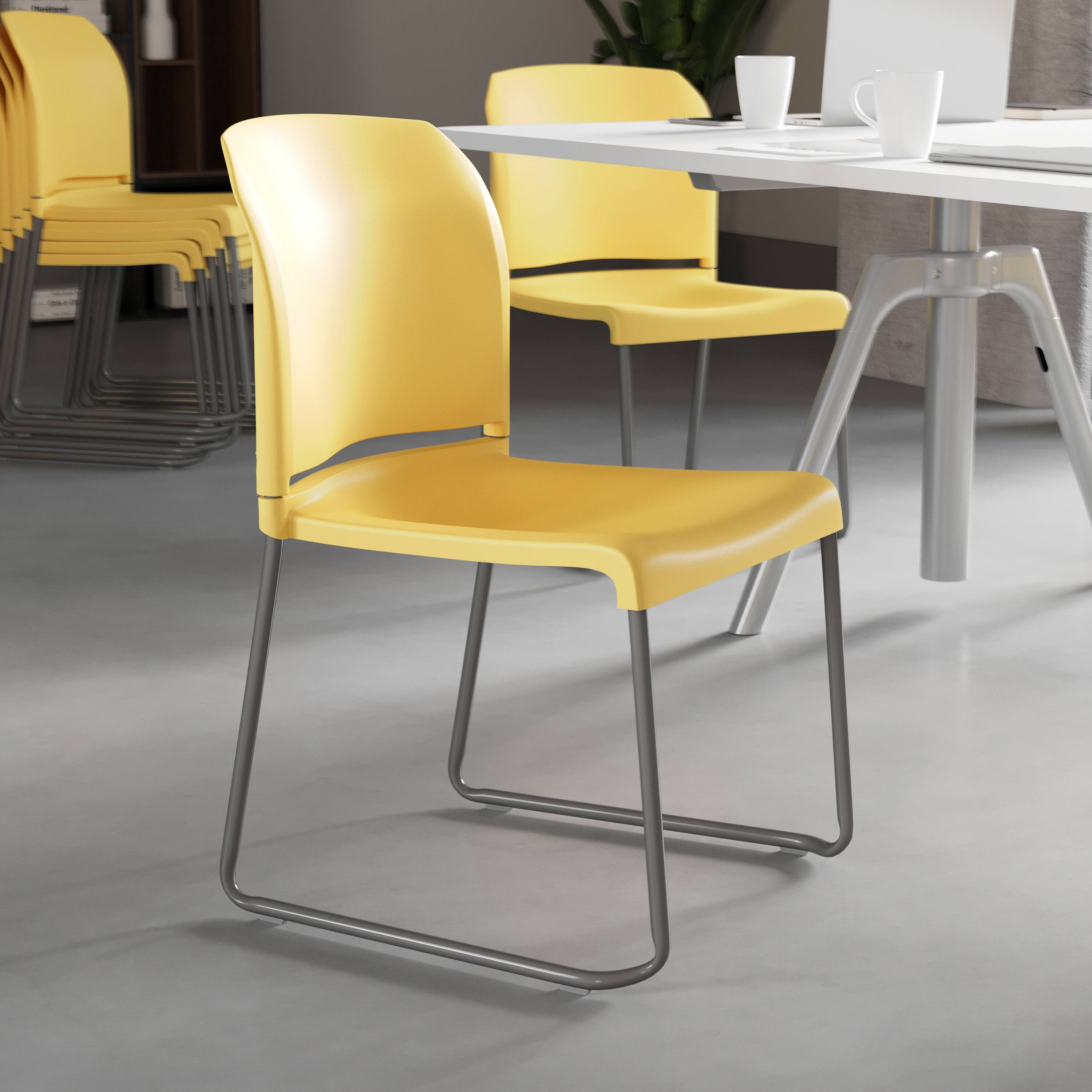 Alt View 3. Emma + Oliver - Home and Office Guest Chair Full Back Contoured Sled Base Stack Chair - Yellow.