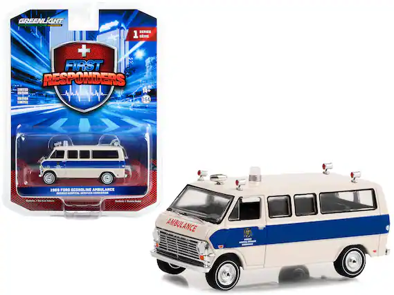 GREENLIGHT | SERIES 1 SÉRIE
FIRST RESPONDERS LIMITED EDITION 1:64
1969 FORD ECONOLINE AMBULANCE
ONTARIO HOSPITAL SERVICES COMMISSION
Contains: 1 Die-Cast Vehicle
Content: 1 Modèle Réduit